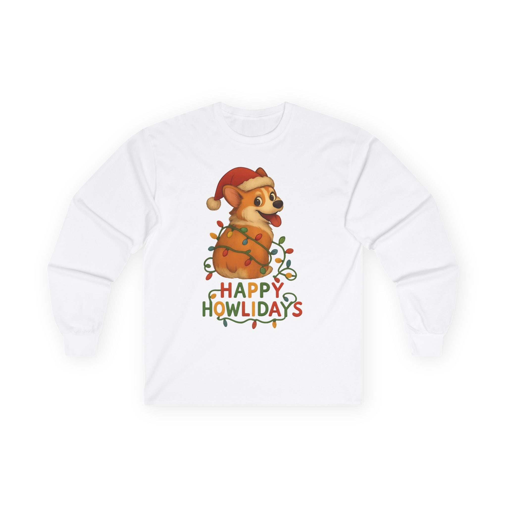 Happy Howlidays Corgi Dog Christmas Long Sleeve Tee Shirt