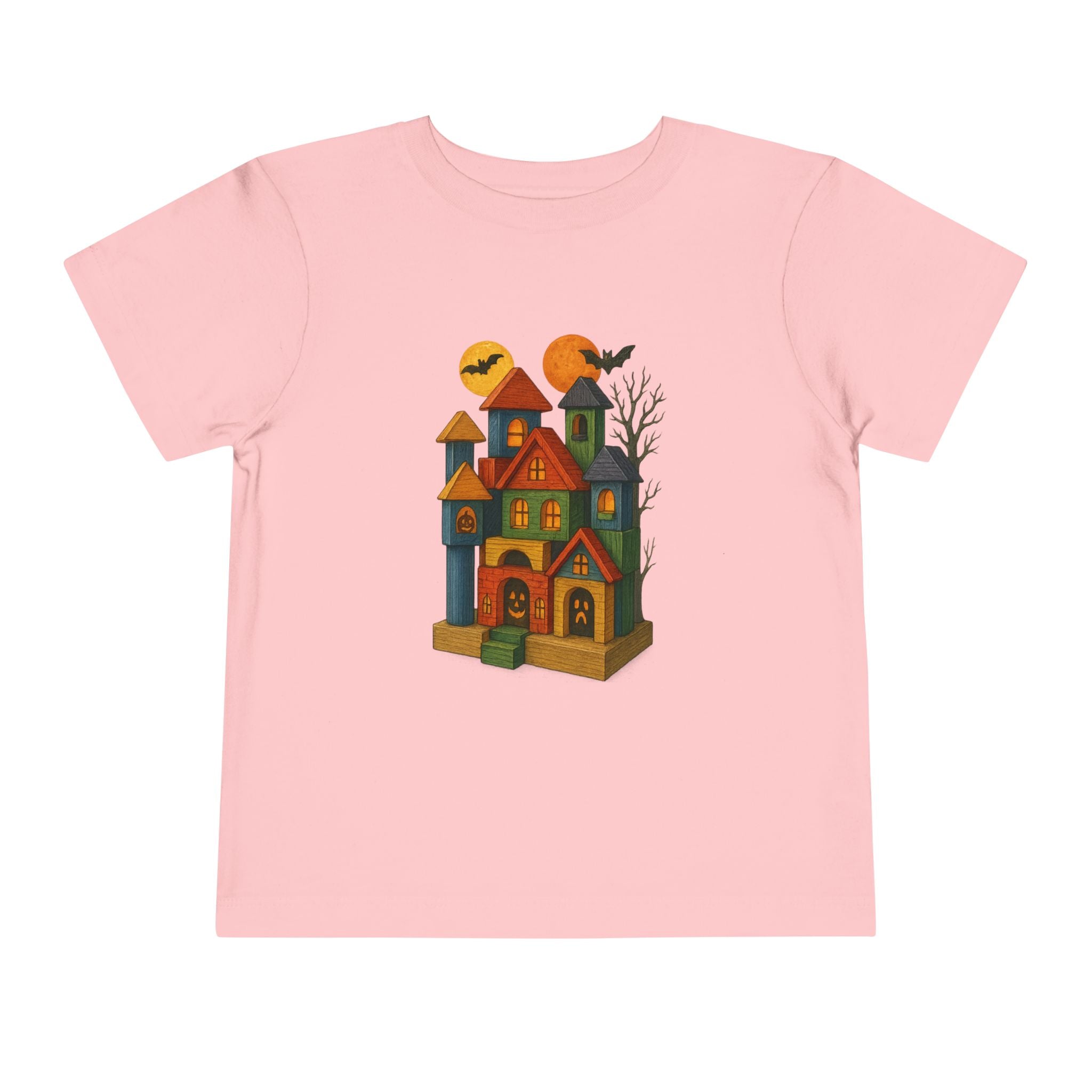 Spooky Wood Blocks Castle Halloween Haunted House Toddler T-Shirt, Kids Apparel