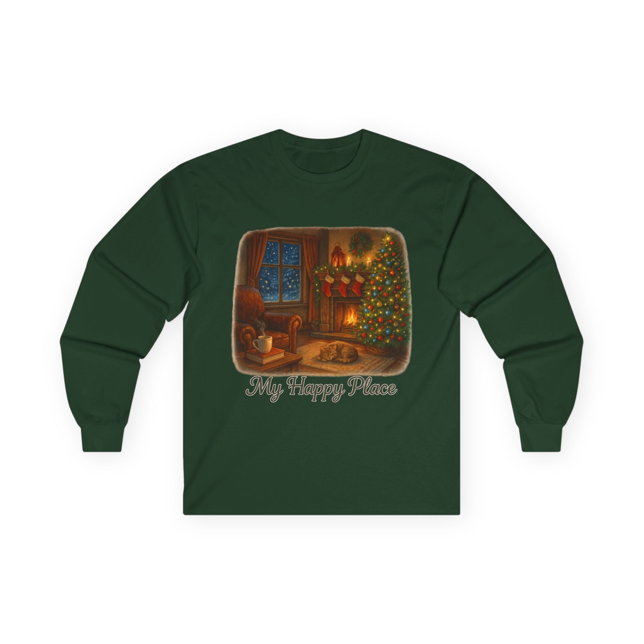 Christmas Living Room - 'My Happy Place' Holiday Long Sleeve Tee