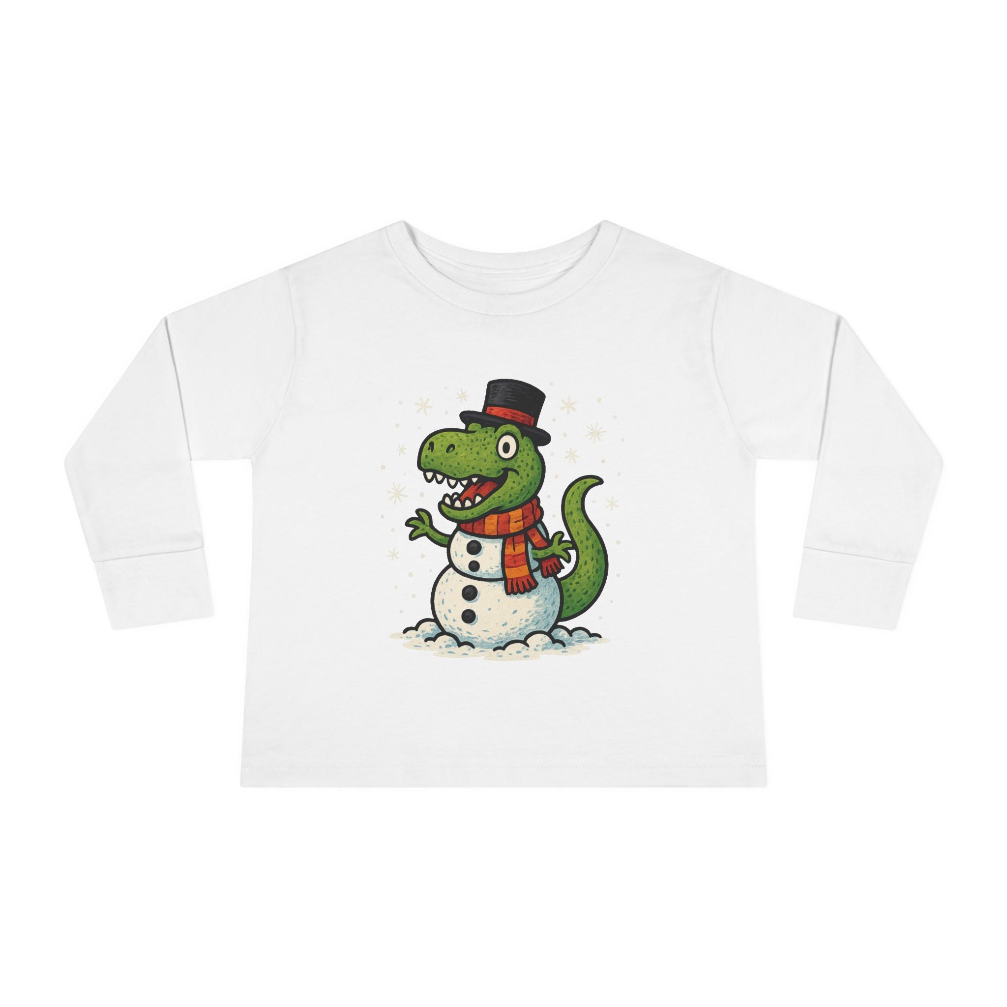 Toddler Long Sleeve Tee  Cute T-Rex Dinosaur Snowman Holiday Shirt