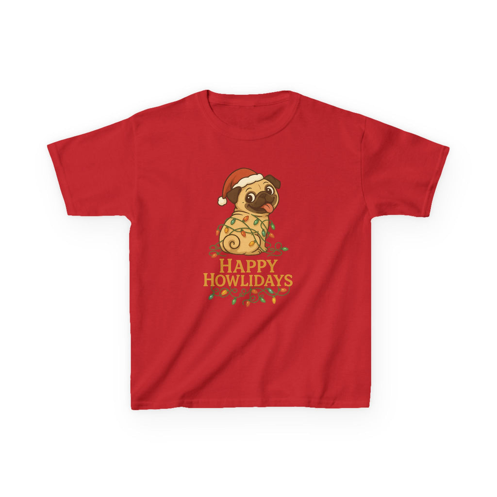 Happy Howlidays Pug Dog Christmas Holiday Kids T-Shirt