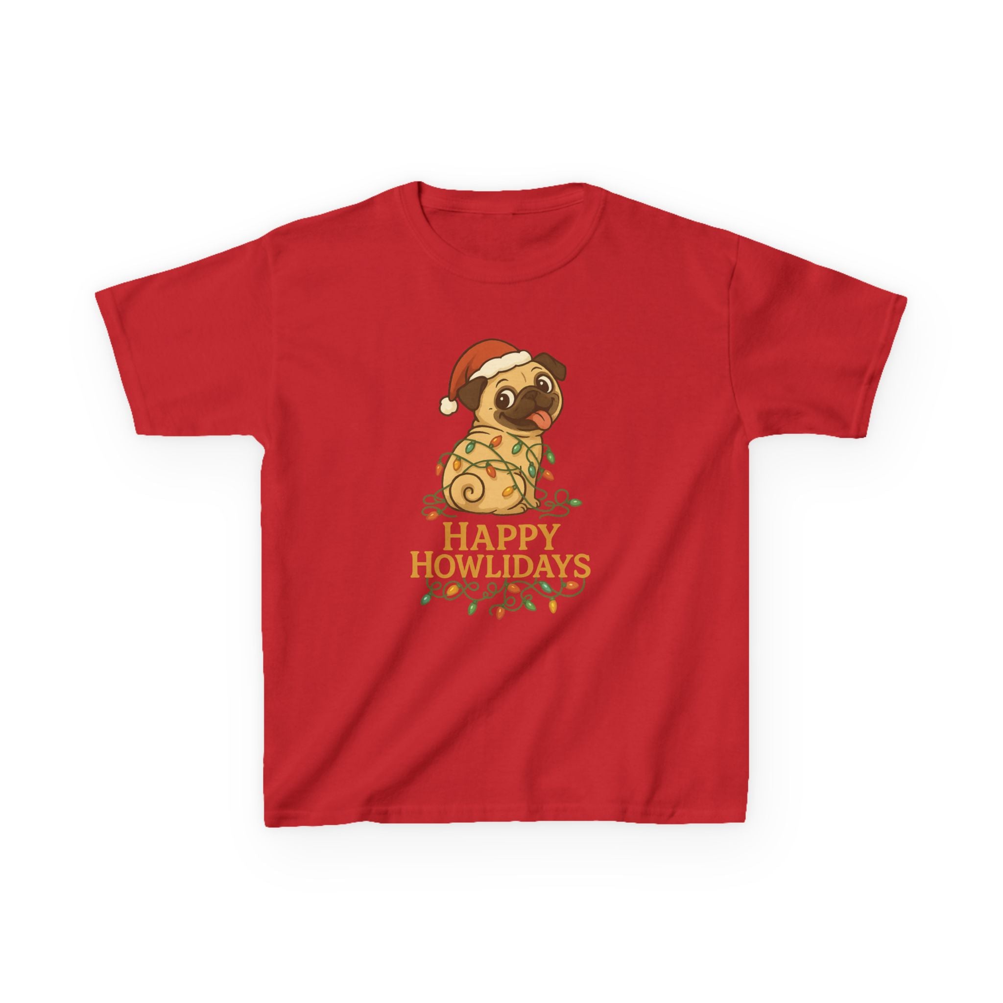 Happy Howlidays Pug Dog Christmas Holiday Kids T-Shirt