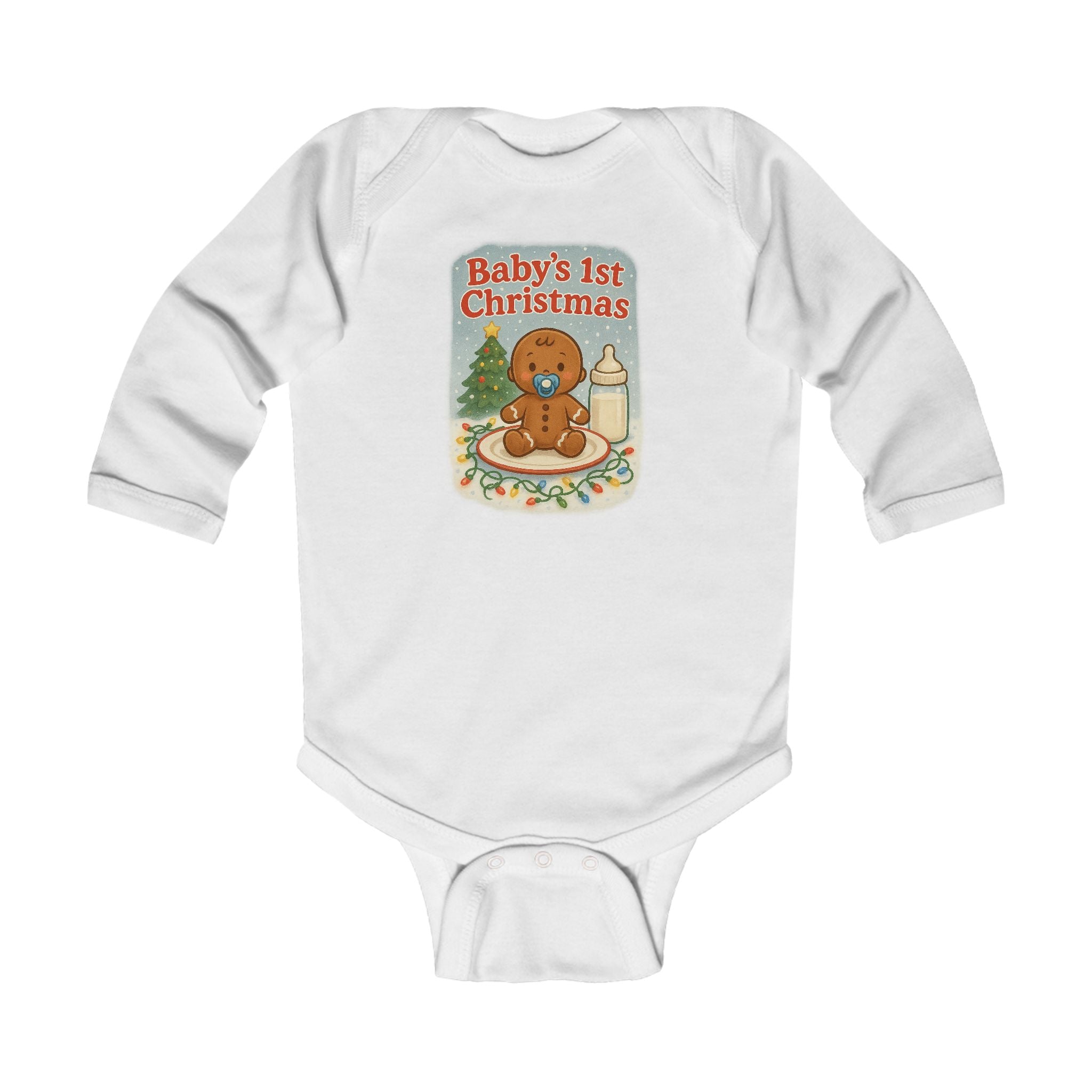 Baby's 1st Christmas Infant Long Sleeve Bodysuit, Gingerbread Holiday Baby Onesie