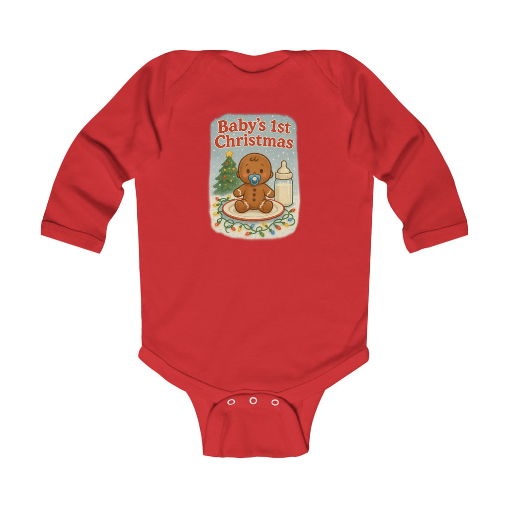 Baby's 1st Christmas Infant Long Sleeve Bodysuit, Gingerbread Holiday Baby Onesie