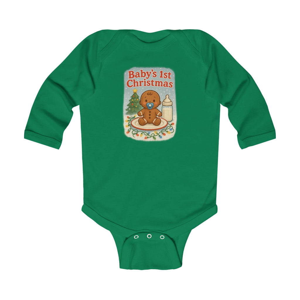 Baby's 1st Christmas Infant Long Sleeve Bodysuit, Gingerbread Holiday Baby Onesie