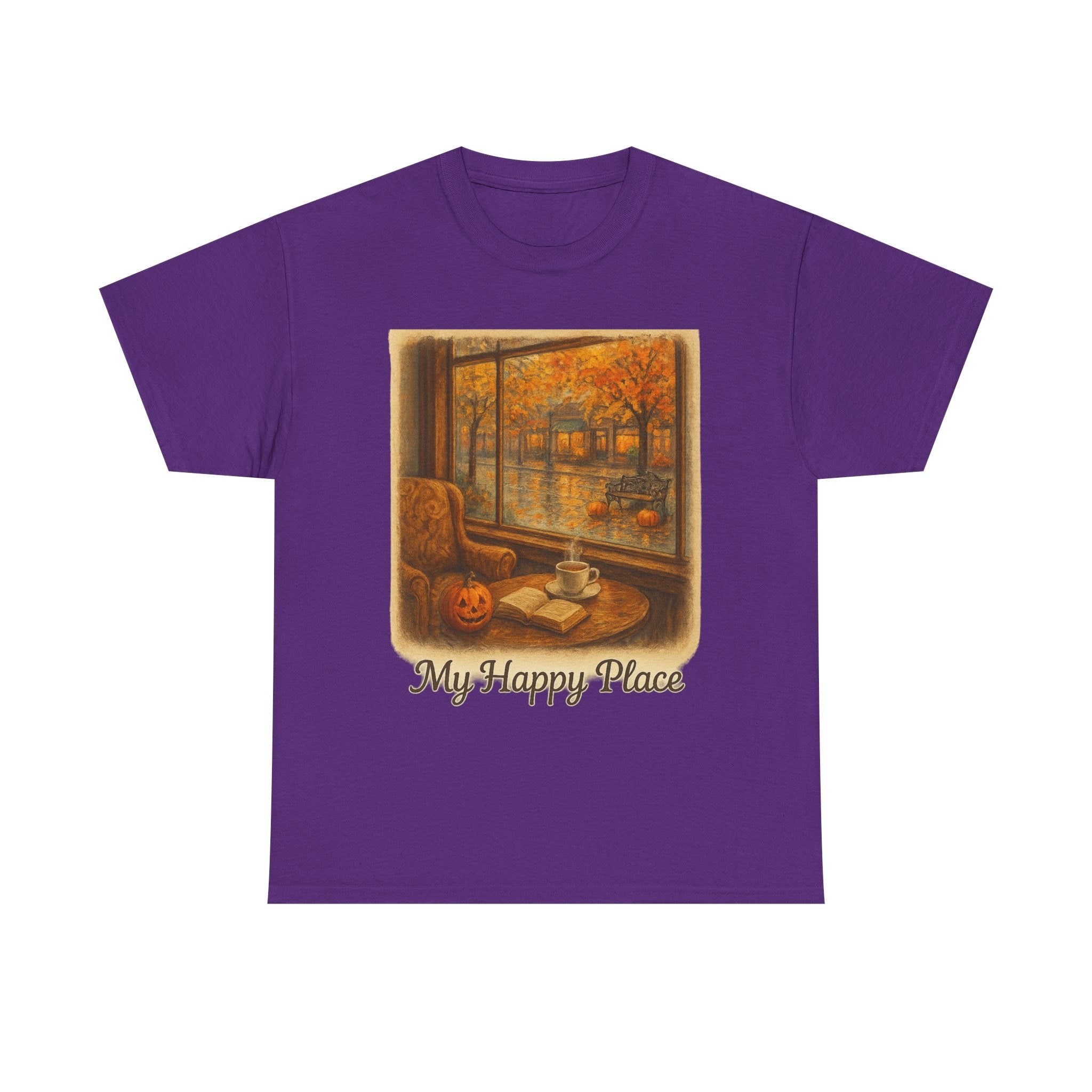 Cozy Autumn Vibes Tee - My Happy Place, Unisex Cotton Tee, Fall Fashion, Gift for Men & Women, Perfect for Halloween, Book Lovers