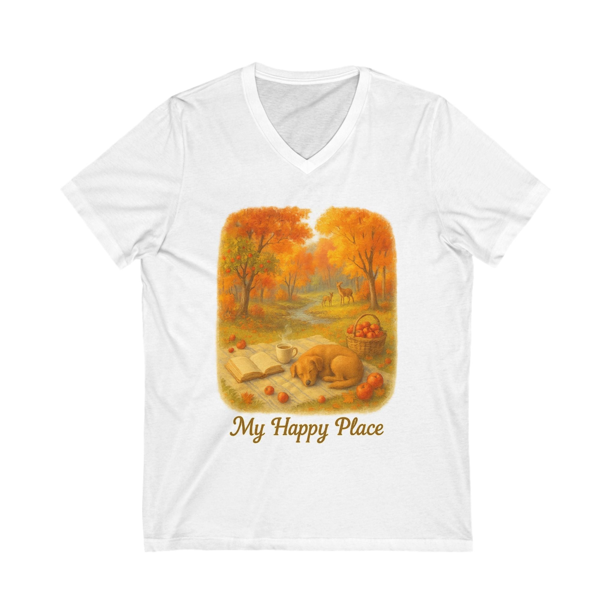 Autumn Vibes T-Shirt: My Happy Place V-Neck Tee, Book Lovers, Fall and Halloween