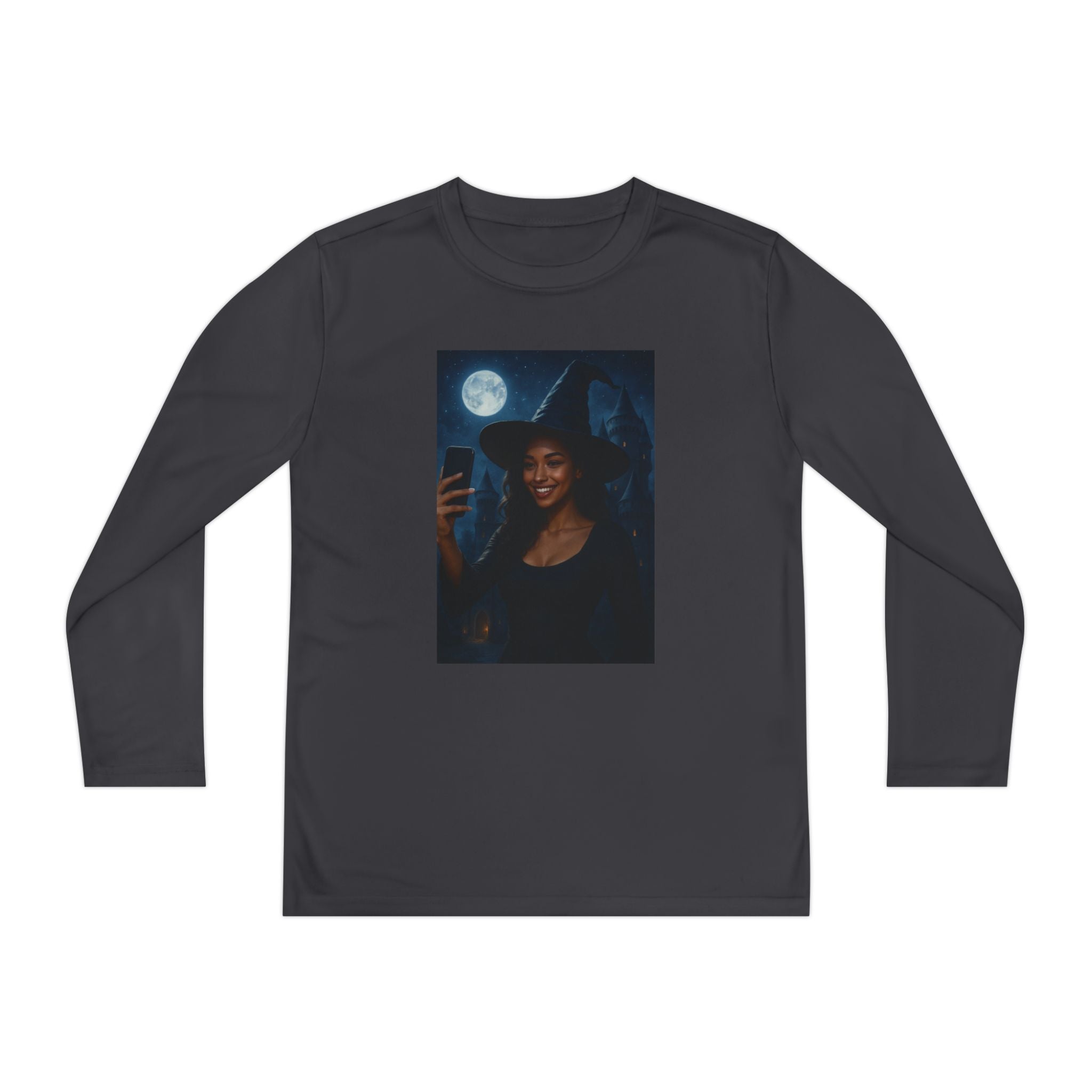 Influencer, Instagram Selfie Witch, Moonlight Witch Youth Long Sleeve Tee, Halloween Shirt
