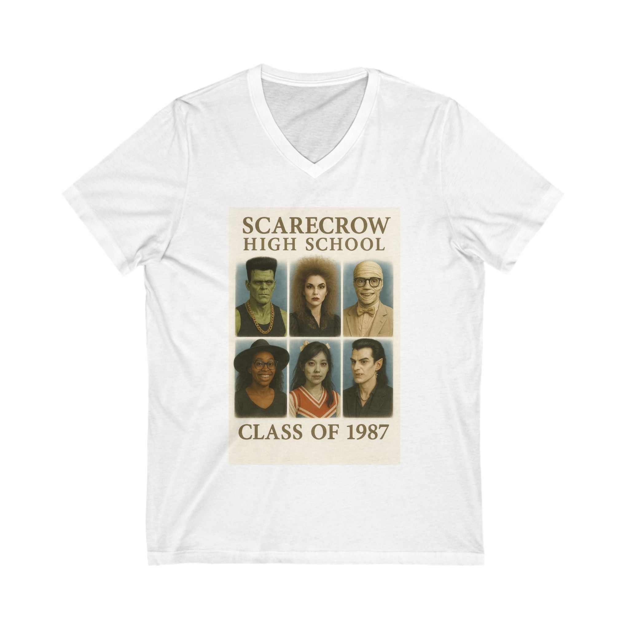 Scarecrow High School Class 1987 Vintage Tee, Unisex V-Neck Shirt for Halloween, Retro Funny T-Shirt