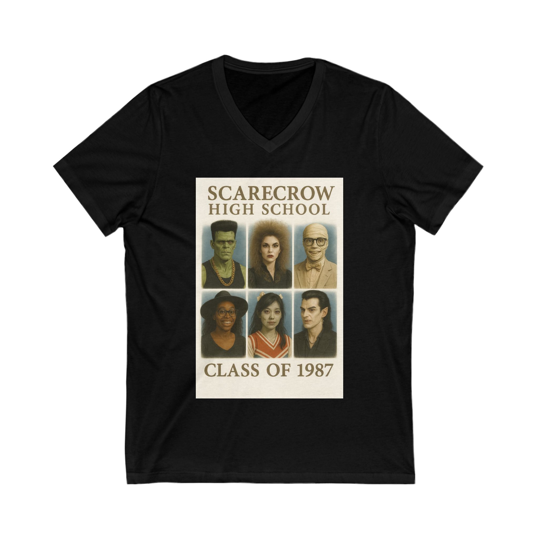 Scarecrow High School Class 1987 Vintage Tee, Unisex V-Neck Shirt for Halloween, Retro Funny T-Shirt