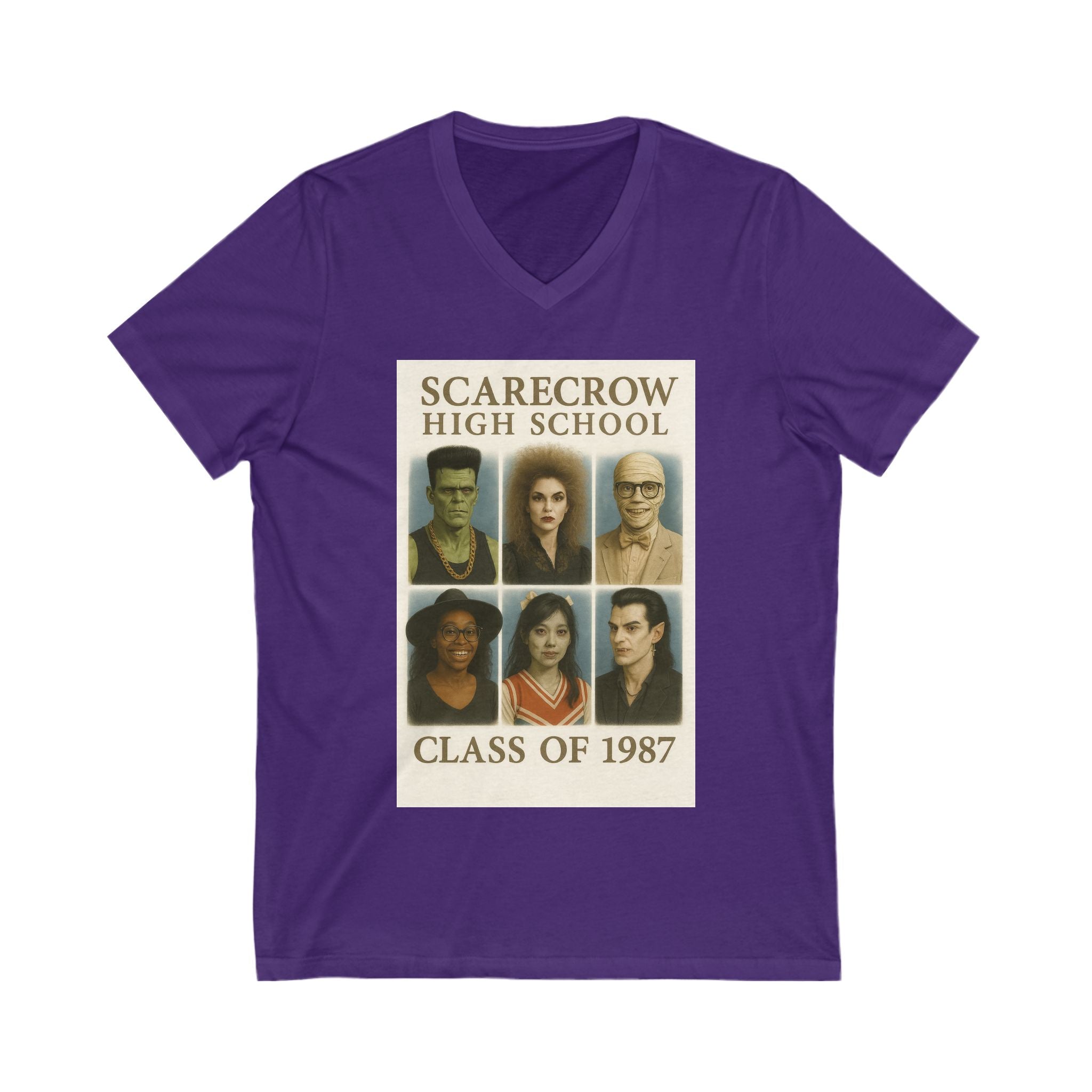 Scarecrow High School Class 1987 Vintage Tee, Unisex V-Neck Shirt for Halloween, Retro Funny T-Shirt