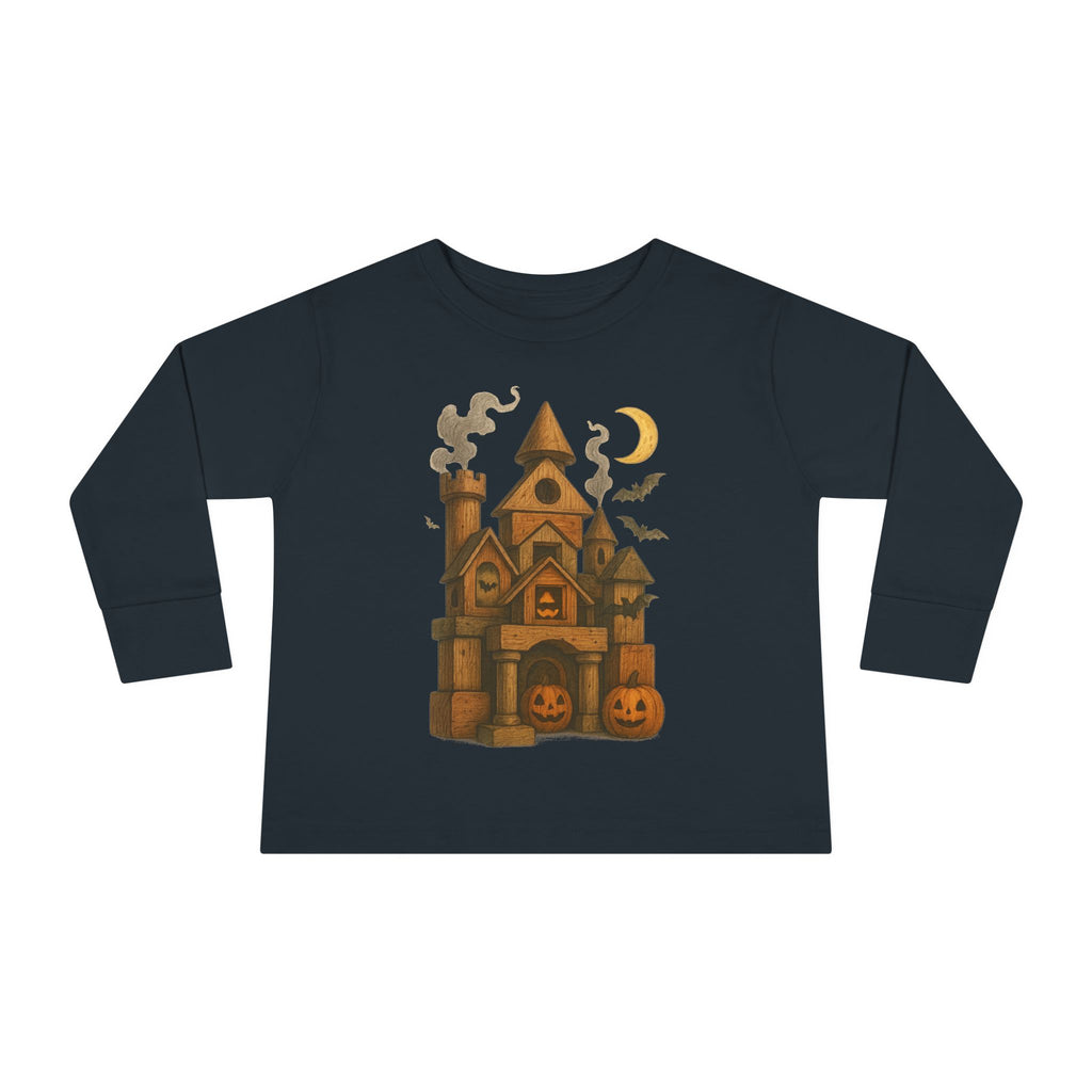 Spooky Wood Blocks Castle, Halloween Toddler Long Sleeve Tee Shirt