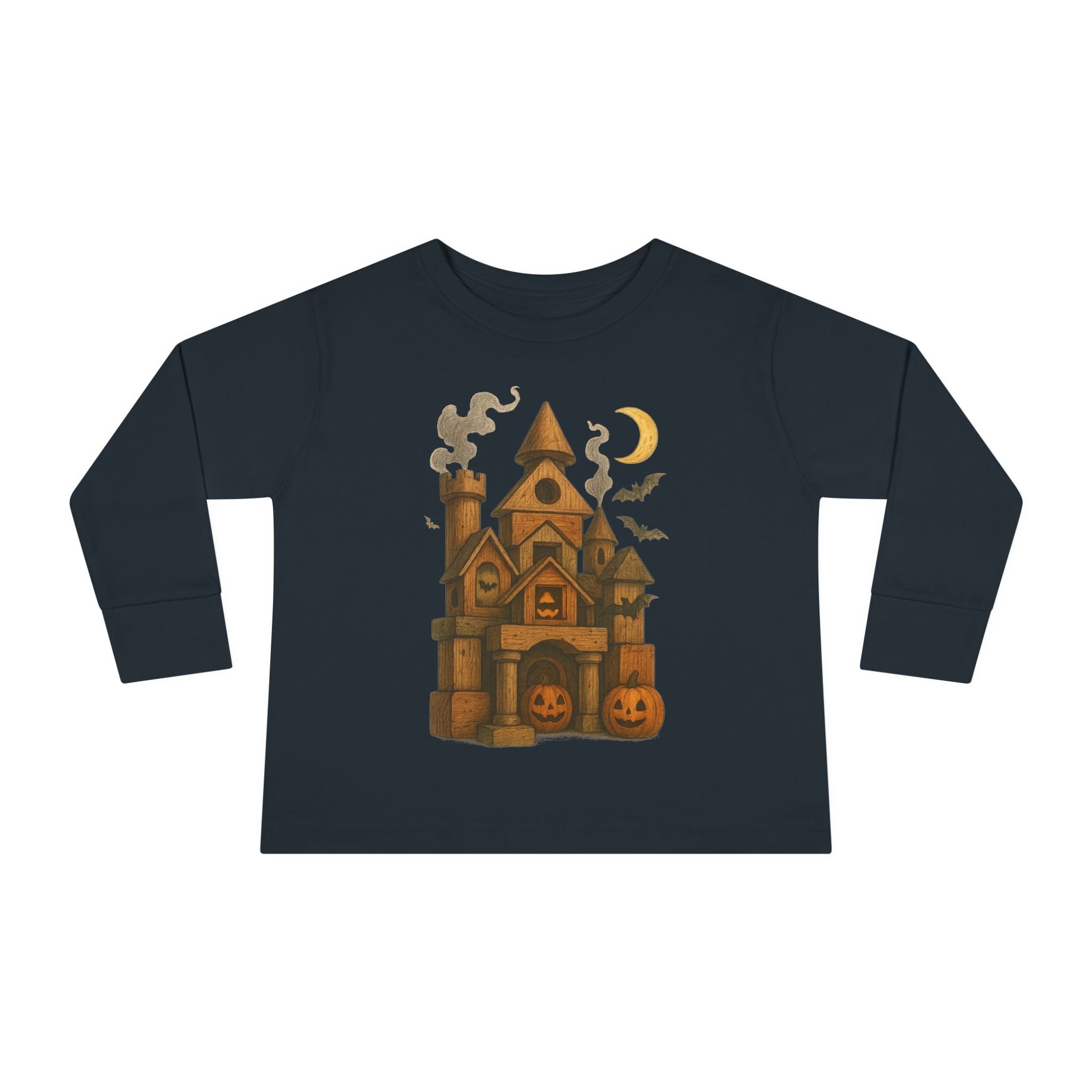 Spooky Wood Blocks Castle, Halloween Toddler Long Sleeve Tee Shirt