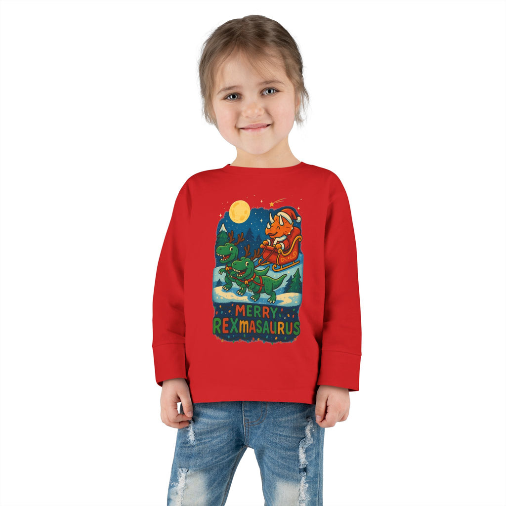 Toddler Long Sleeve Tee "Merry Rexmasaurus" Dino Christmas Shirt