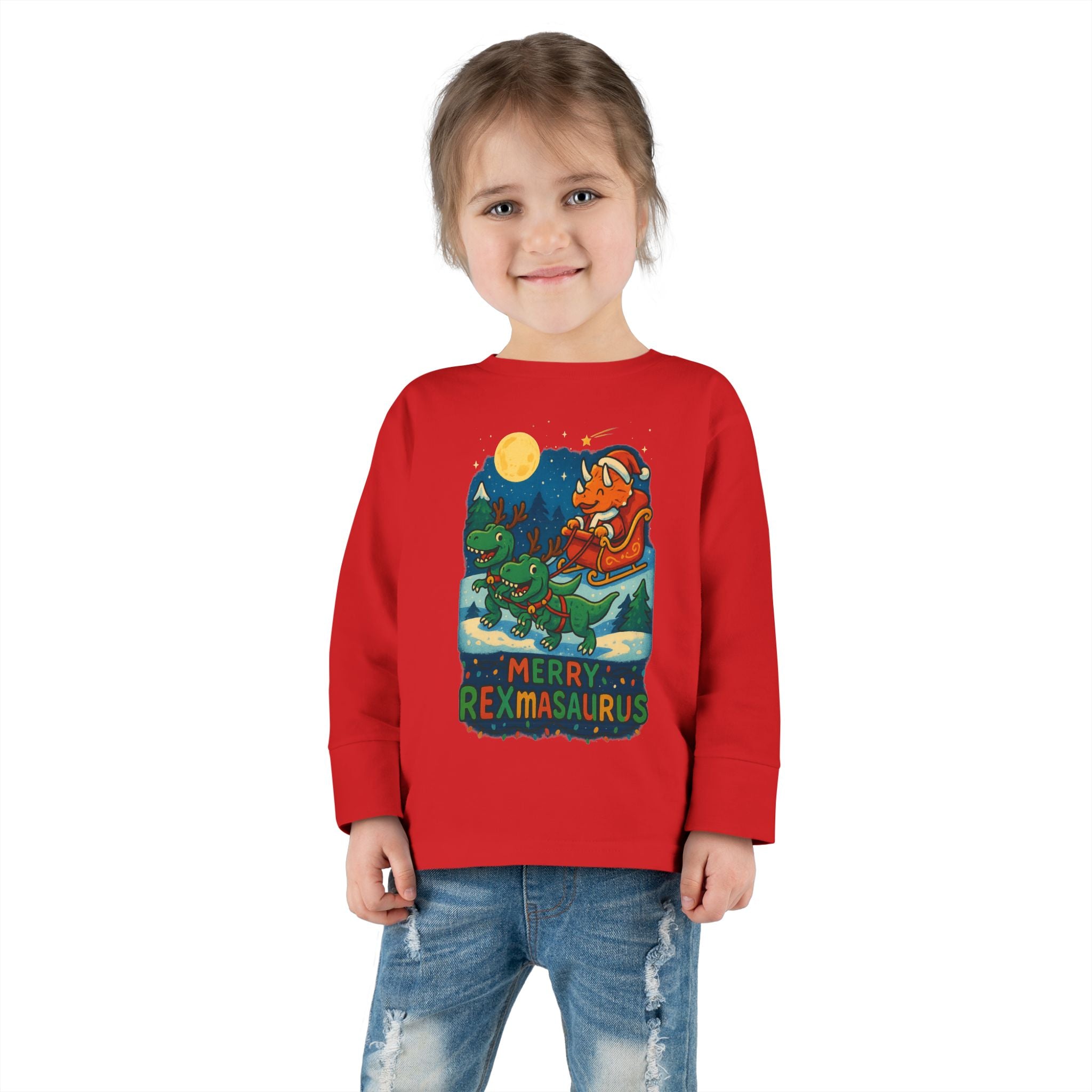 Toddler Long Sleeve Tee "Merry Rexmasaurus" Dino Christmas Shirt