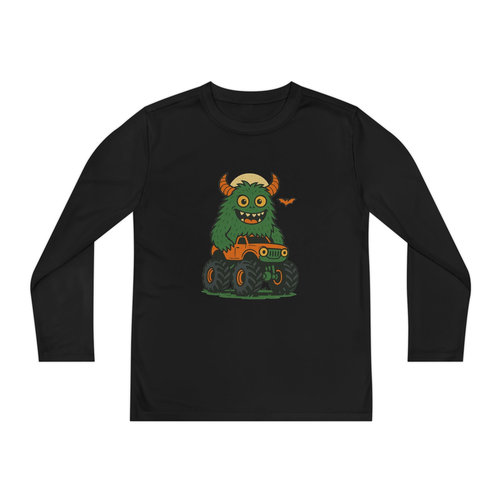 Youth Long Sleeve Monster Truck Tee, Fun Kids Shirt, Perfect for Birthdays, Playtime, and Halloween