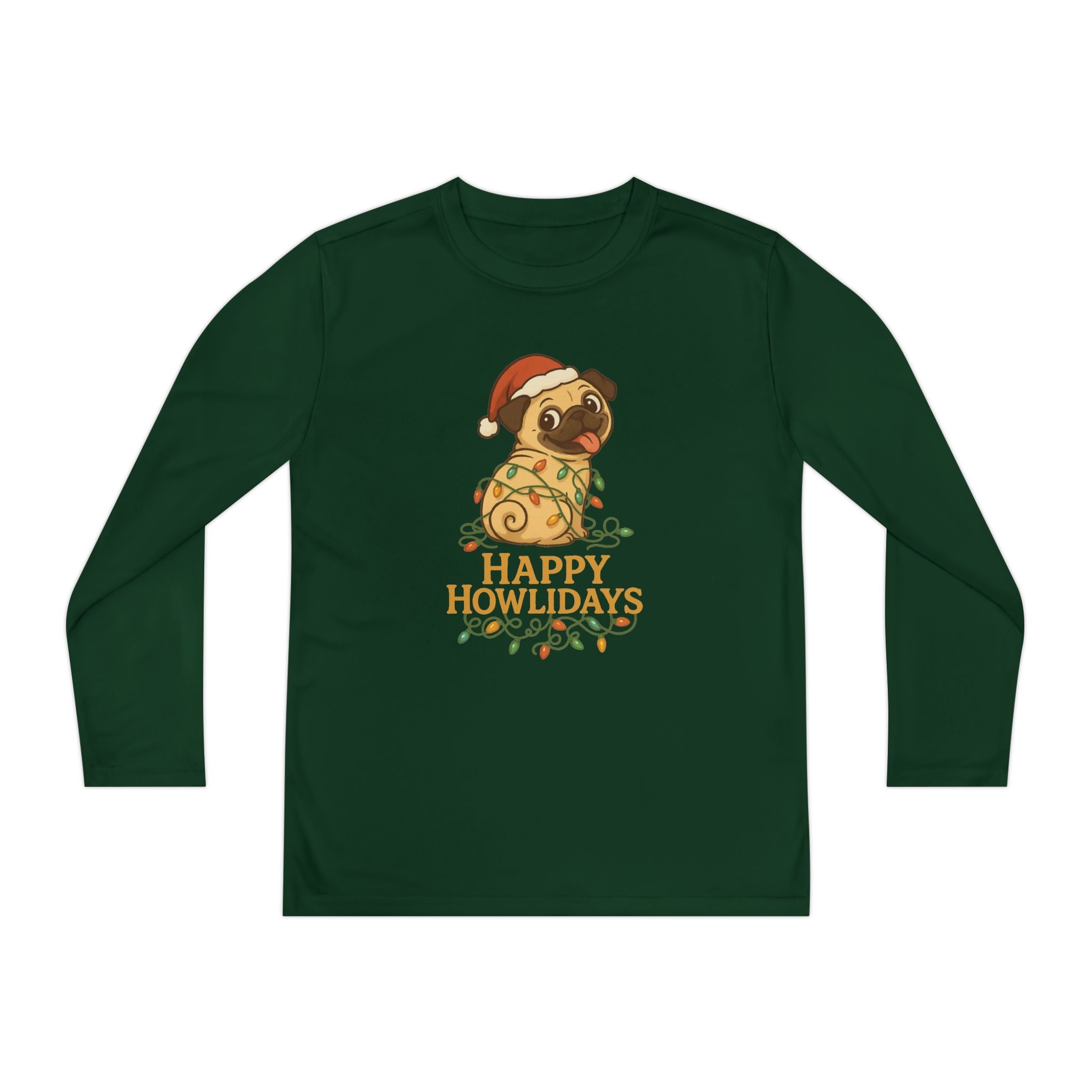 Happy Howlidays Pug Dog Christmas Holiday Kids Long Sleeve T-Shirt