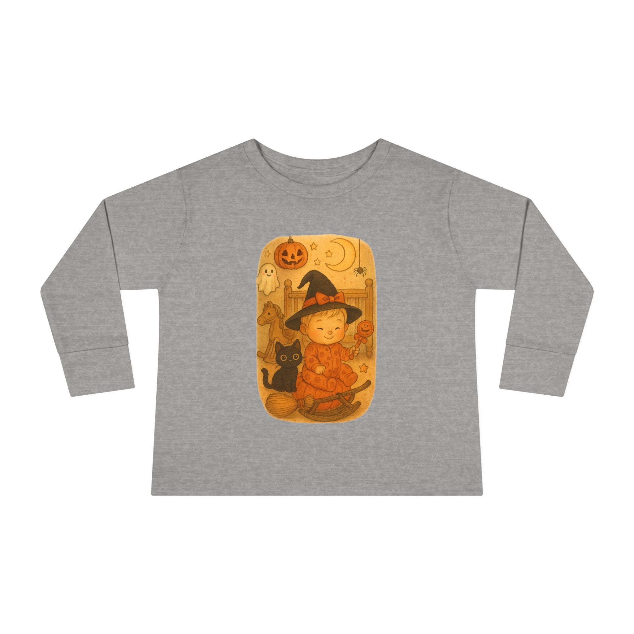 Whimsical Halloween Toddler Long Sleeve Tee, Cute Kids Halloween Shirt, Fall Fashion, Pumpkin Cat Tee