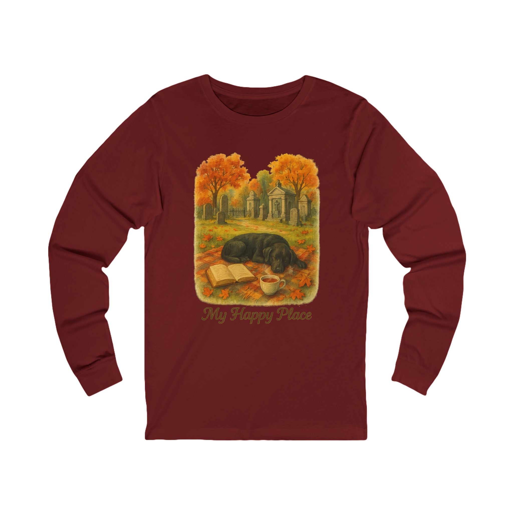 Cozy Autumn Long Sleeve Tee, My Happy Place Shirt, Unisex Tee for Book Lovers, Fall Fashion, Gift for Nature Enthusiasts, Book Lovers