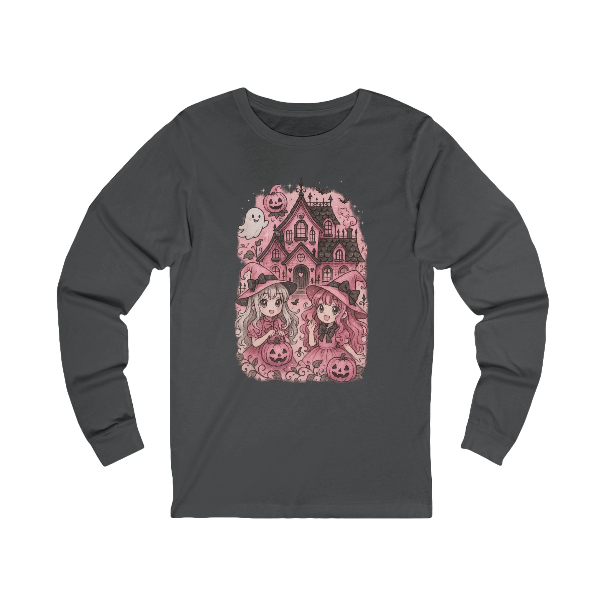 Anime Cartoon, Halloween-Themed Unisex Long Sleeve Tee, Girly Shirt for Fall