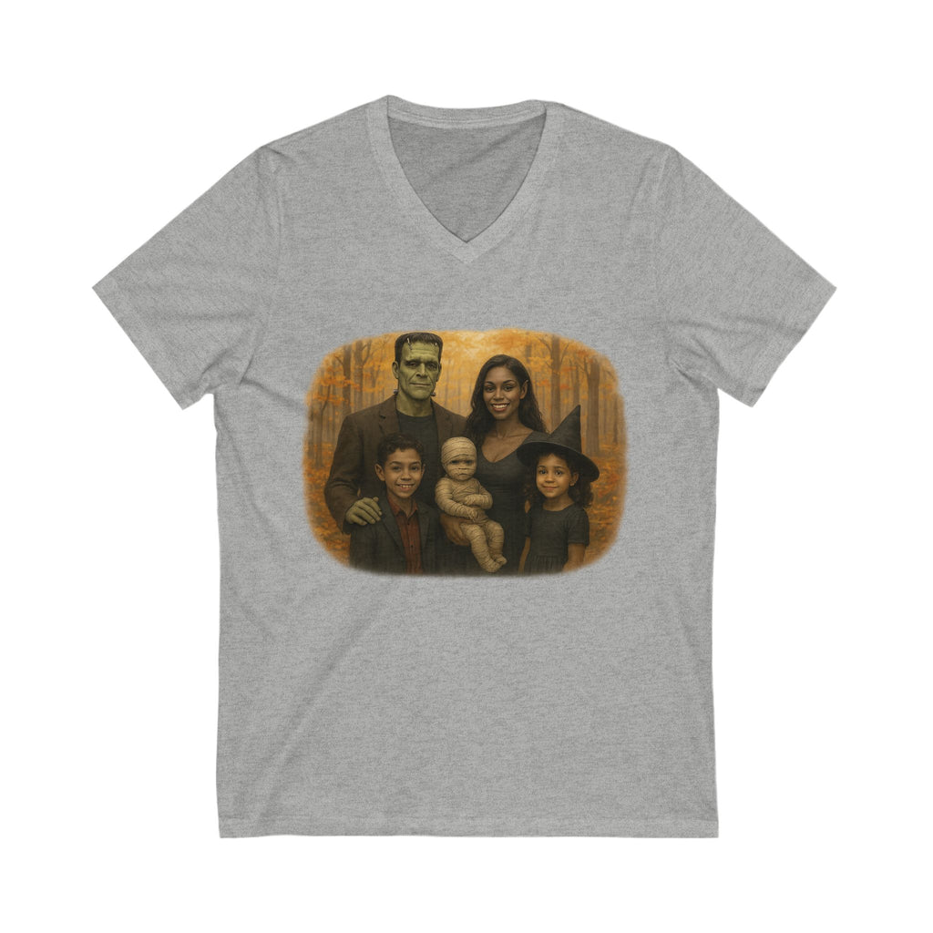 Halloween Character Family Portrait V Neck T-Shirt Spooky Vibes Photoshoot