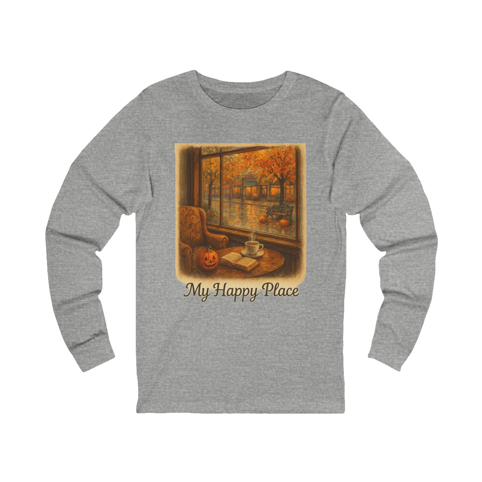 Autumn Cozy Long Sleeve Tee, Unisex Fall Shirt, My Happy Place Apparel, Seasonal Comfort Top, Book Lovers