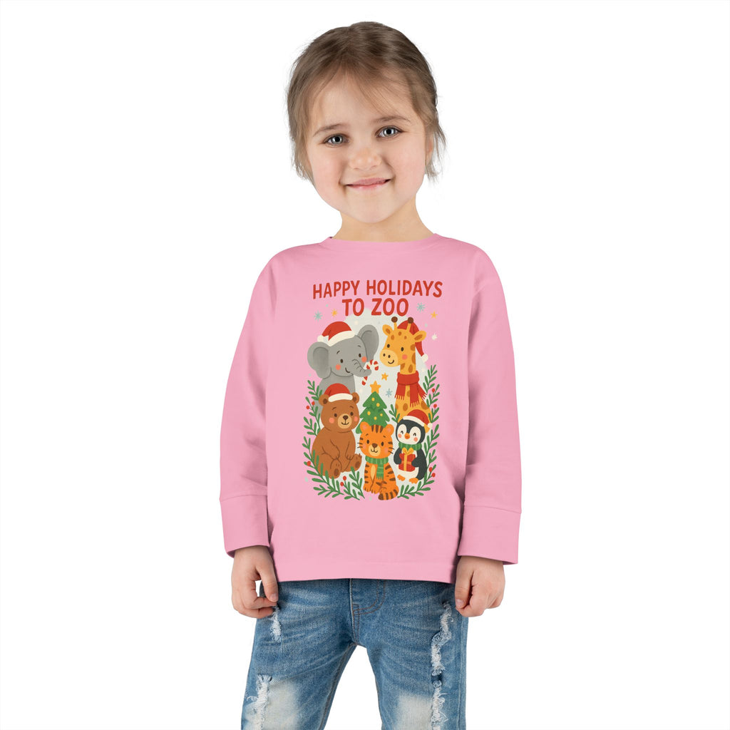 Toddler Long Sleeve Tee "Happy Holidays to Zoo" Animal Holiday Shirt