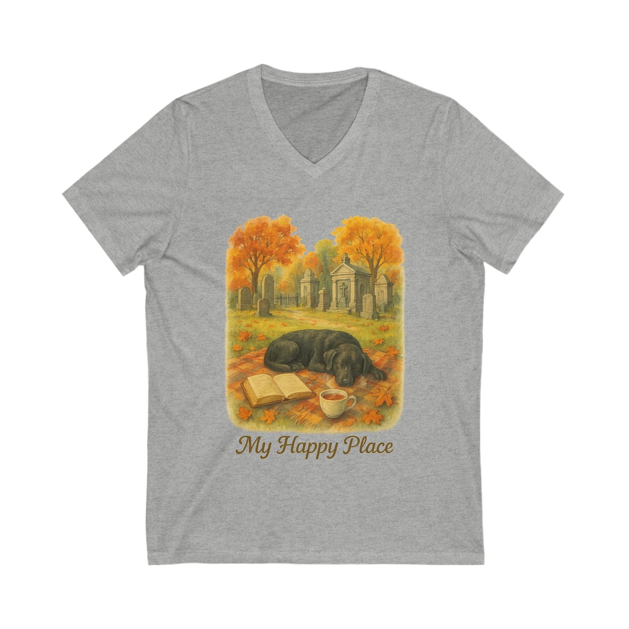 Cozy Dog Lover Tee, My Happy Place V-Neck Shirt, Autumn Vibes T-Shirt, Gift for Pet Owners, Relaxing Moments Top, Book Lovers