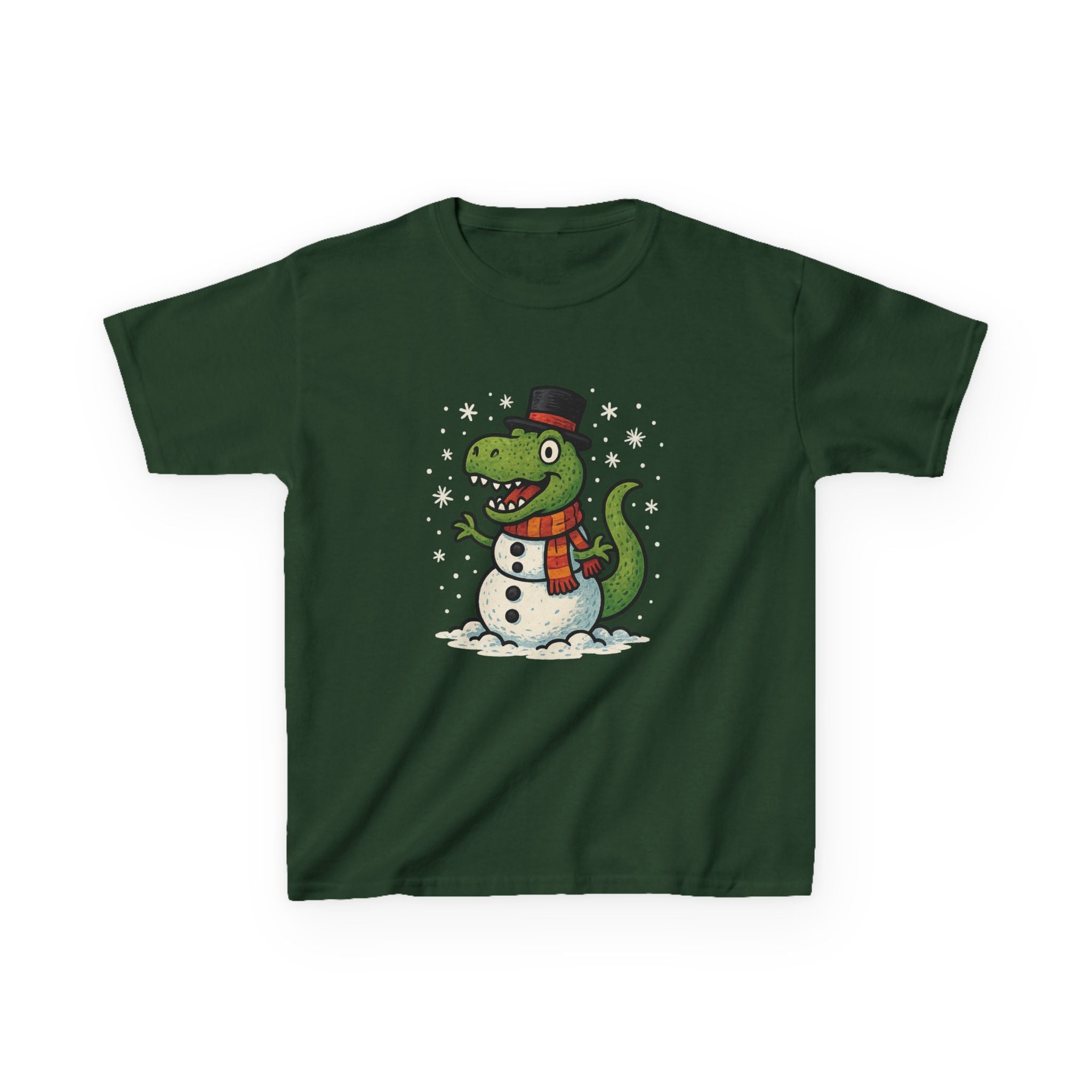 Cute T-Rex Snowman Holiday Tee (Christmas Dino with Scarf & Top Hat) Shirt