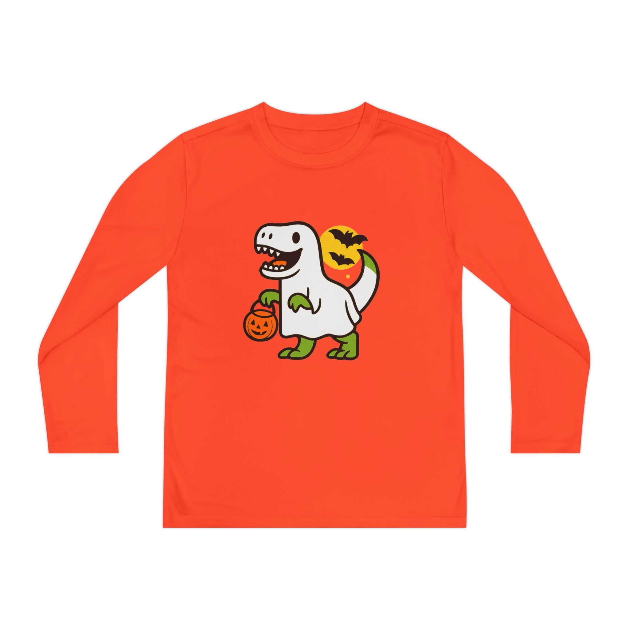 Halloween Dino Kids Long Sleeve Tee, Fun T-Rex Costume Shirt, Youth Autumn Apparel, Halloween Celebration Top, Trick-or-Treat Tee