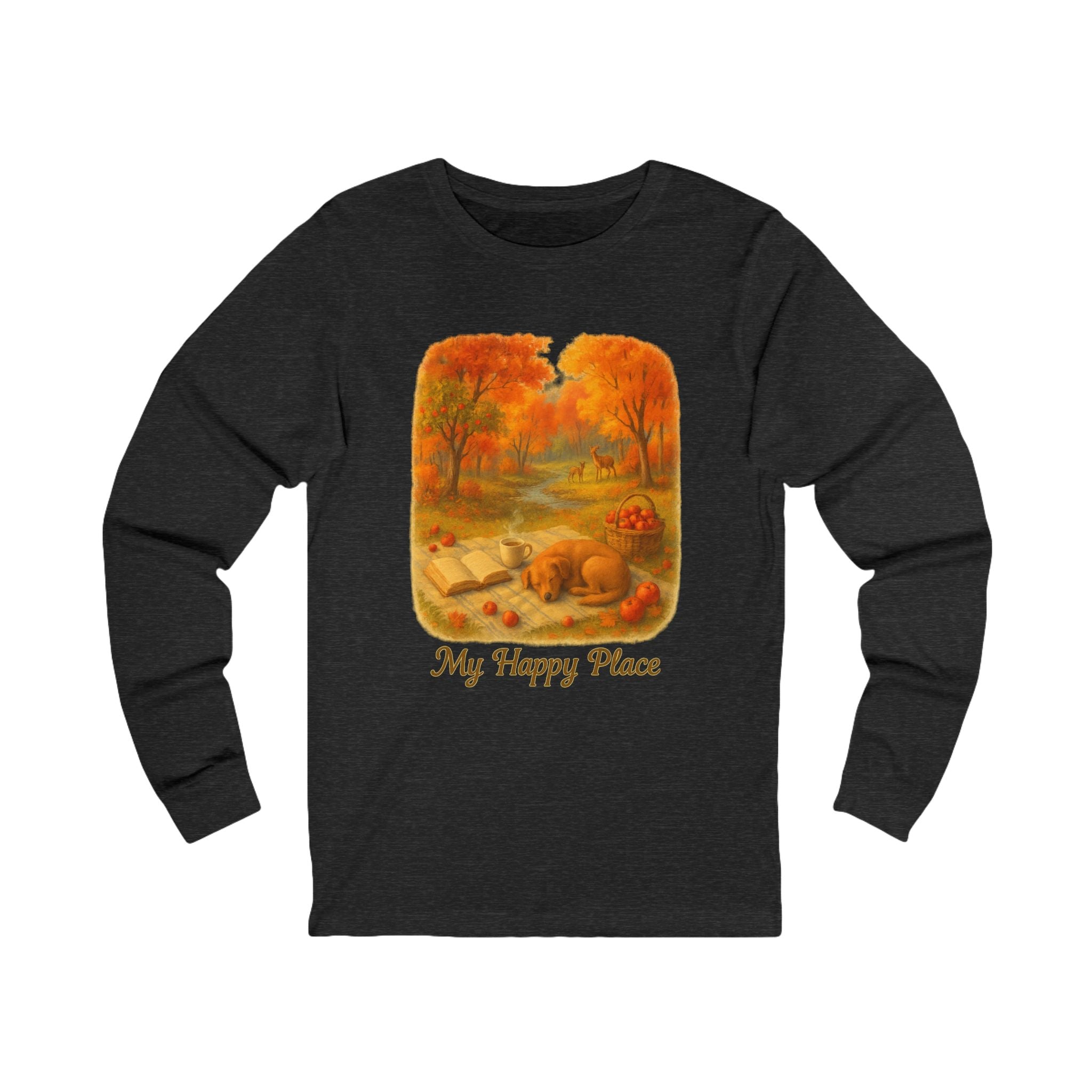 Autumn Vibes Long Sleeve Tee - My Happy Place, Cozy Shirt, Fall Fashion, Seasonal Wear, Relaxation Top, Book Lovers