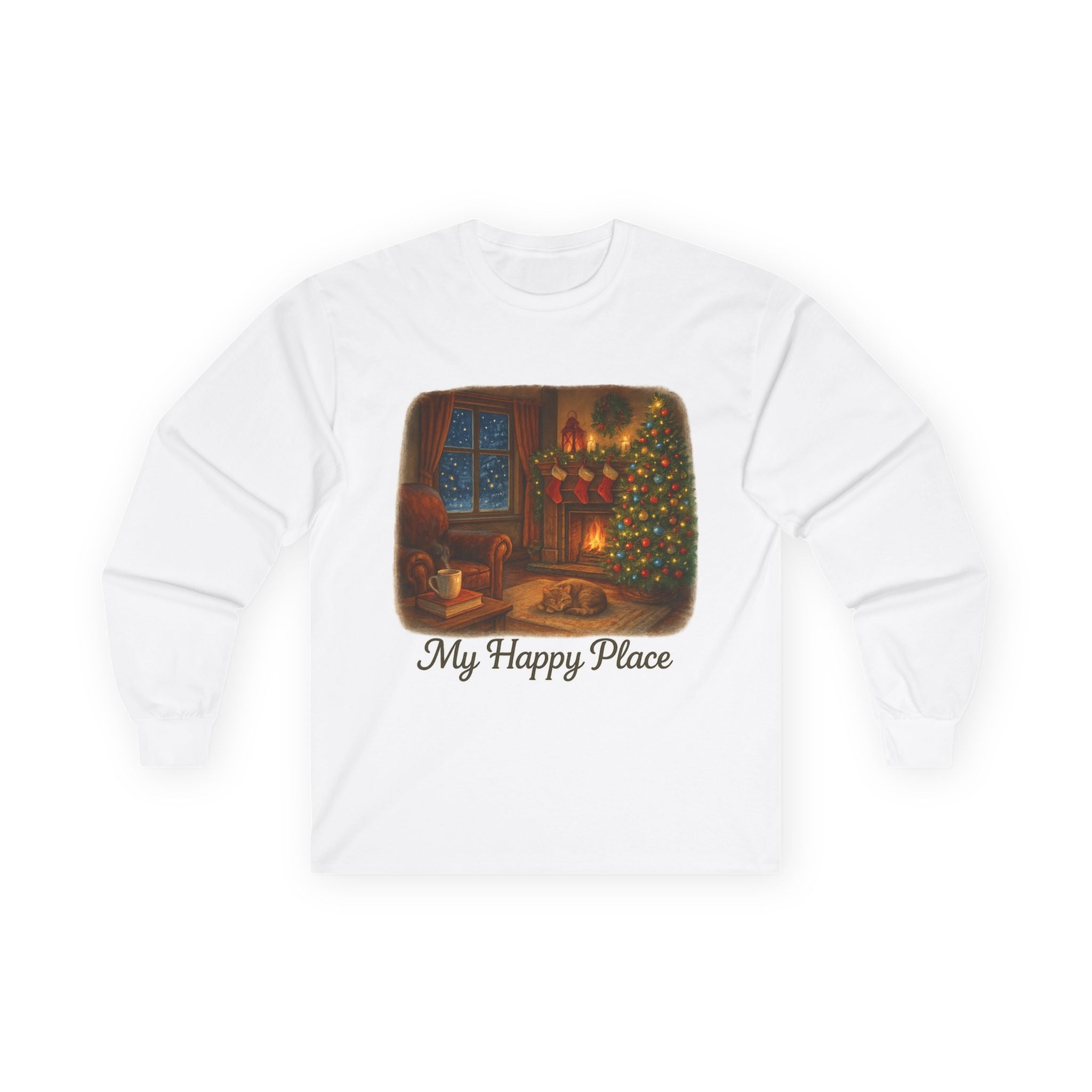 Christmas Living Room - 'My Happy Place' Holiday Long Sleeve Tee