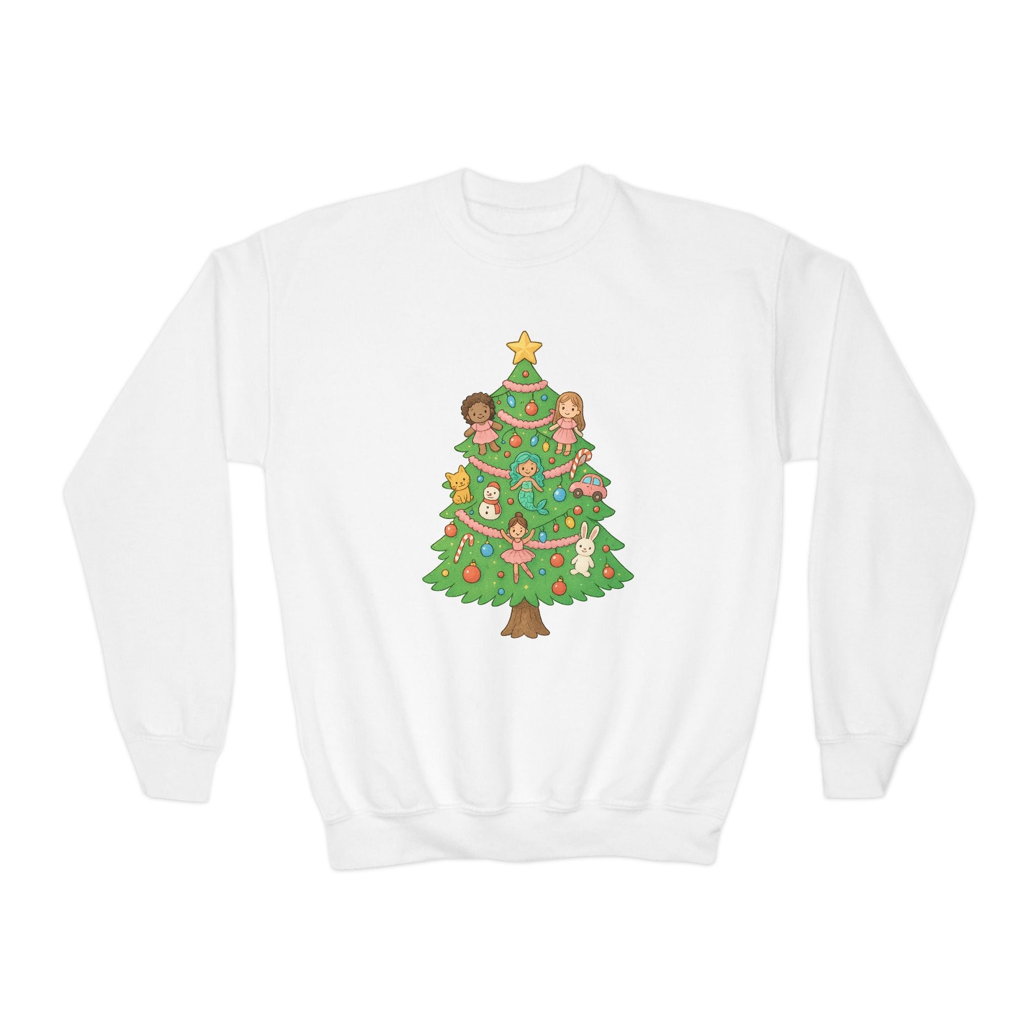 Kids Girl Holiday Cheer Sweatshirt - Christmas Tree Toys Design
