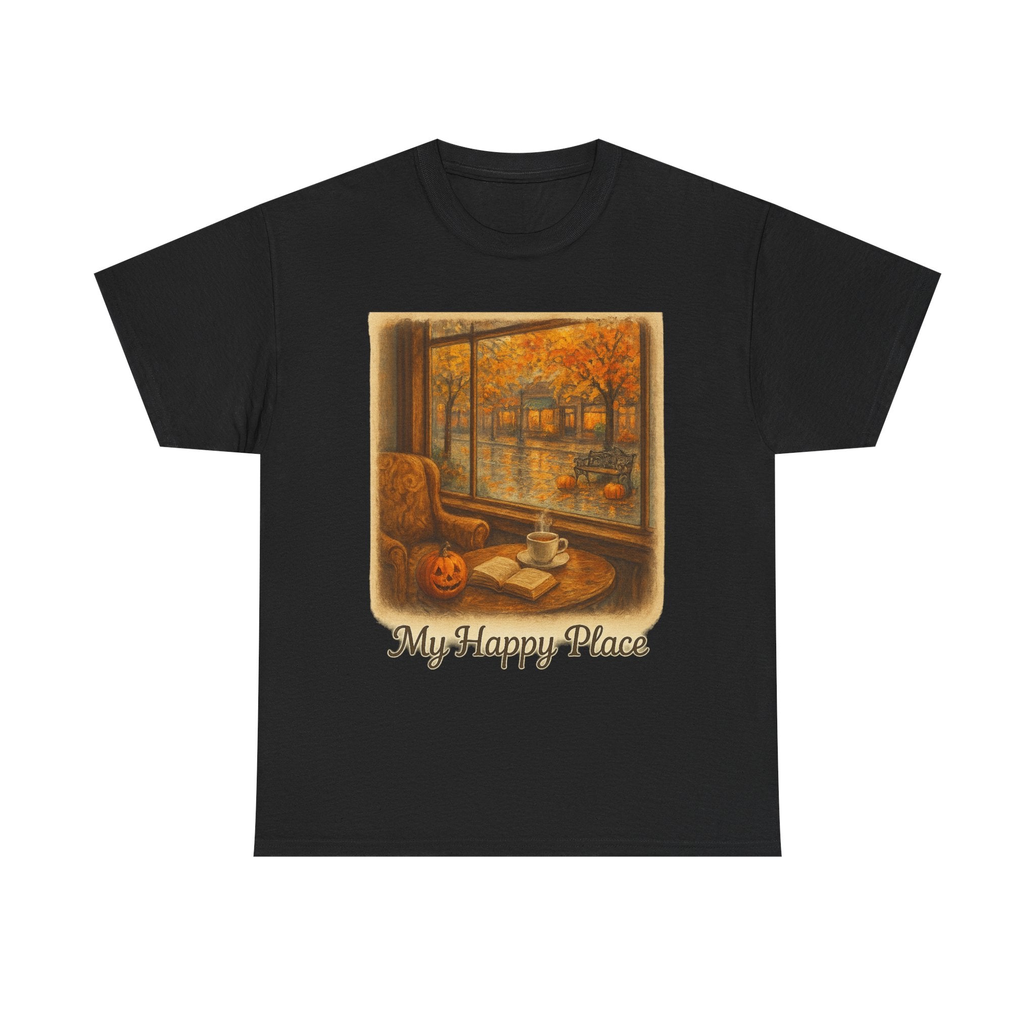 Cozy Autumn Vibes Tee - My Happy Place, Unisex Cotton Tee, Fall Fashion, Gift for Men & Women, Perfect for Halloween, Book Lovers