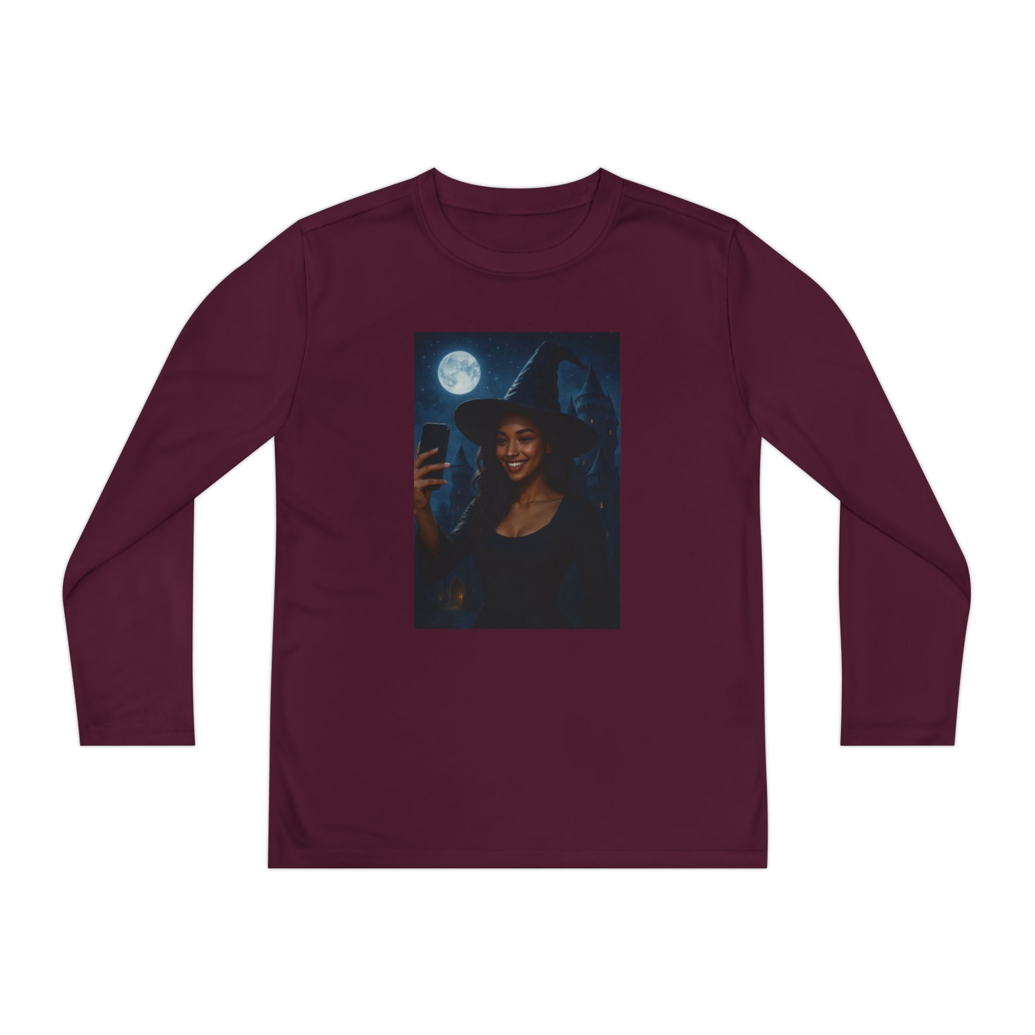 Influencer, Instagram Selfie Witch, Moonlight Witch Youth Long Sleeve Tee, Halloween Shirt