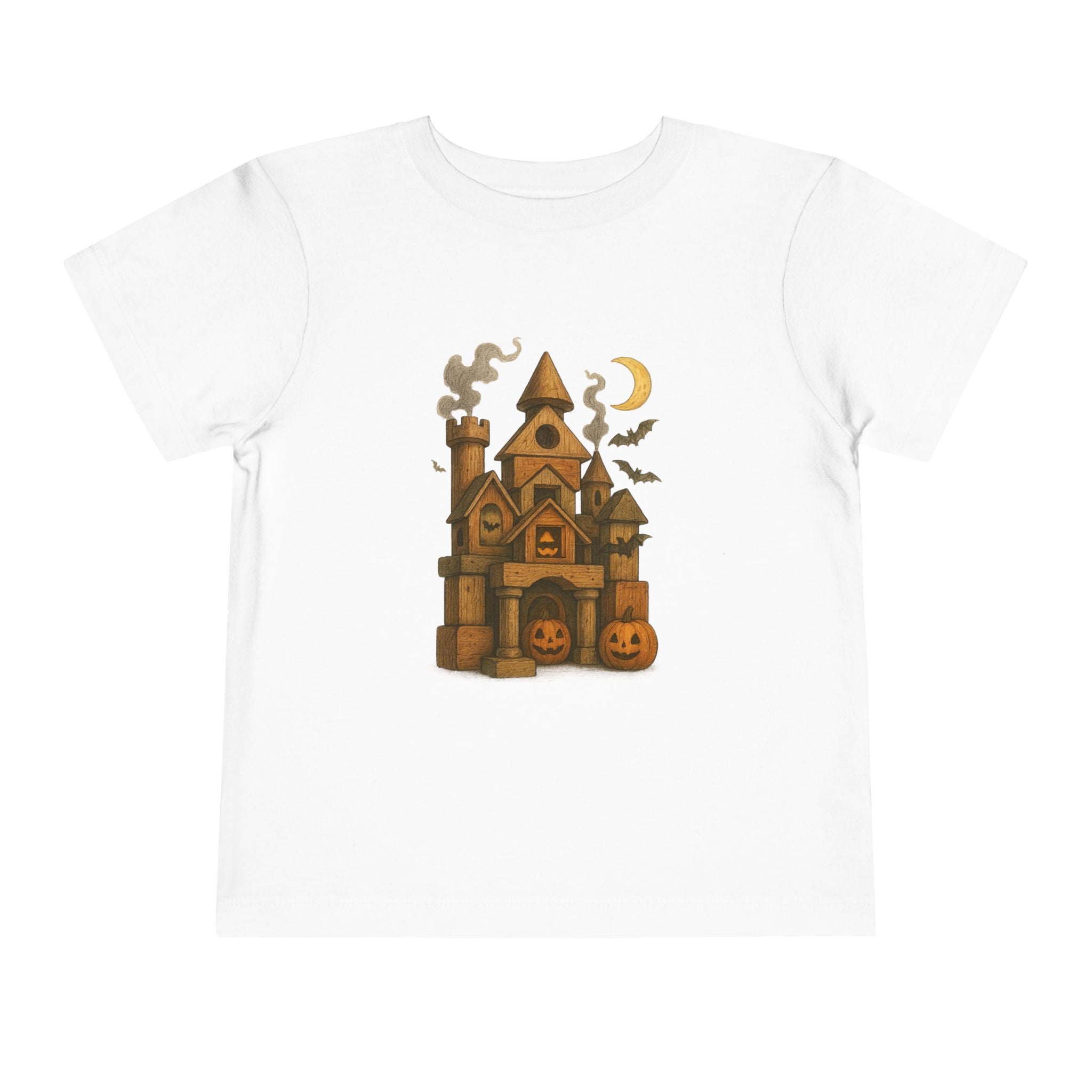 Halloween Toddler Tee Shirt, Spooky Wood Blocks Castle, Fun Fall T-Shirt