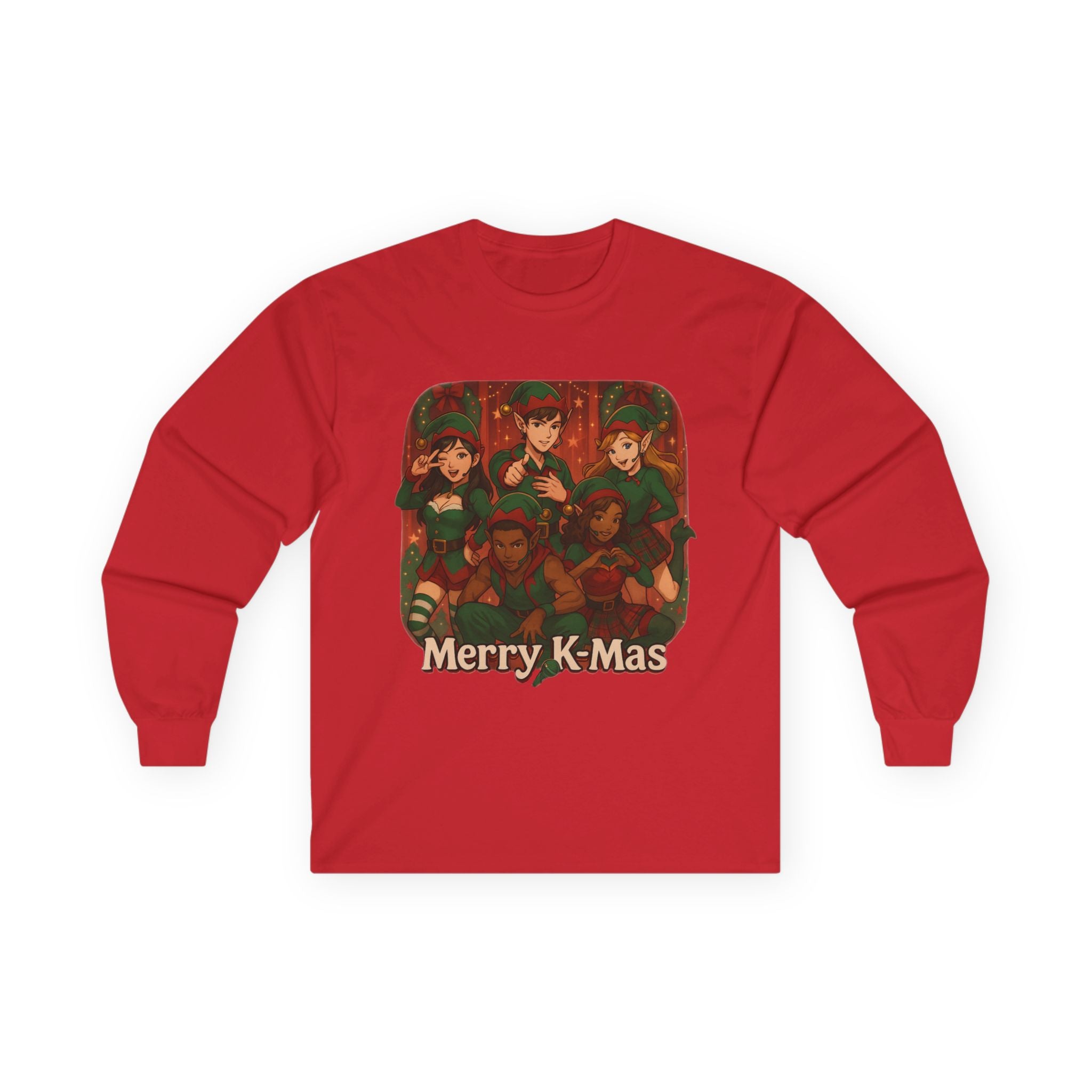 Christmas K Pop Anime Crew Long Sleeve Tee — "Merry K-Mas" Holiday Shirt
