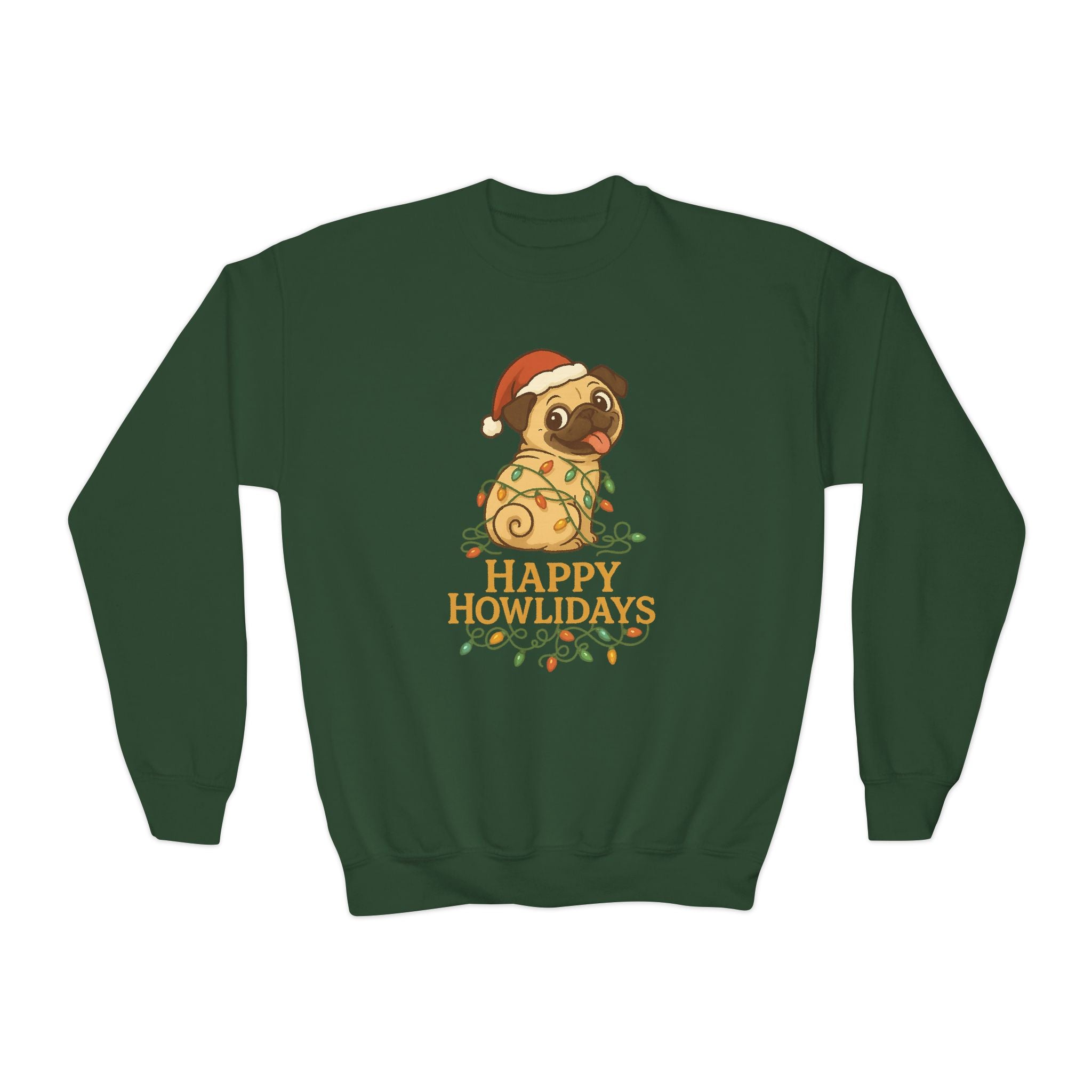 Happy Howlidays Pug Dog Christmas Holiday Kids Sweatshirt