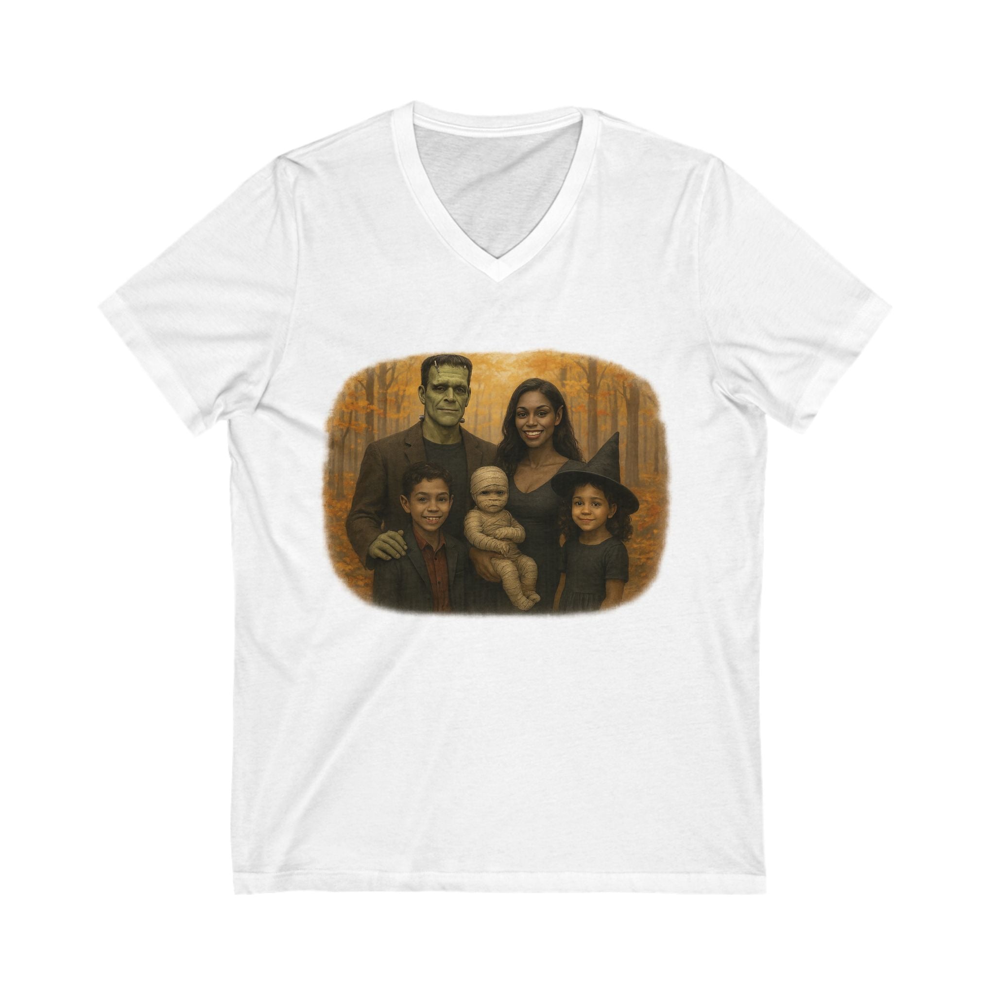 Halloween Character Family Portrait V Neck T-Shirt Spooky Vibes Photoshoot