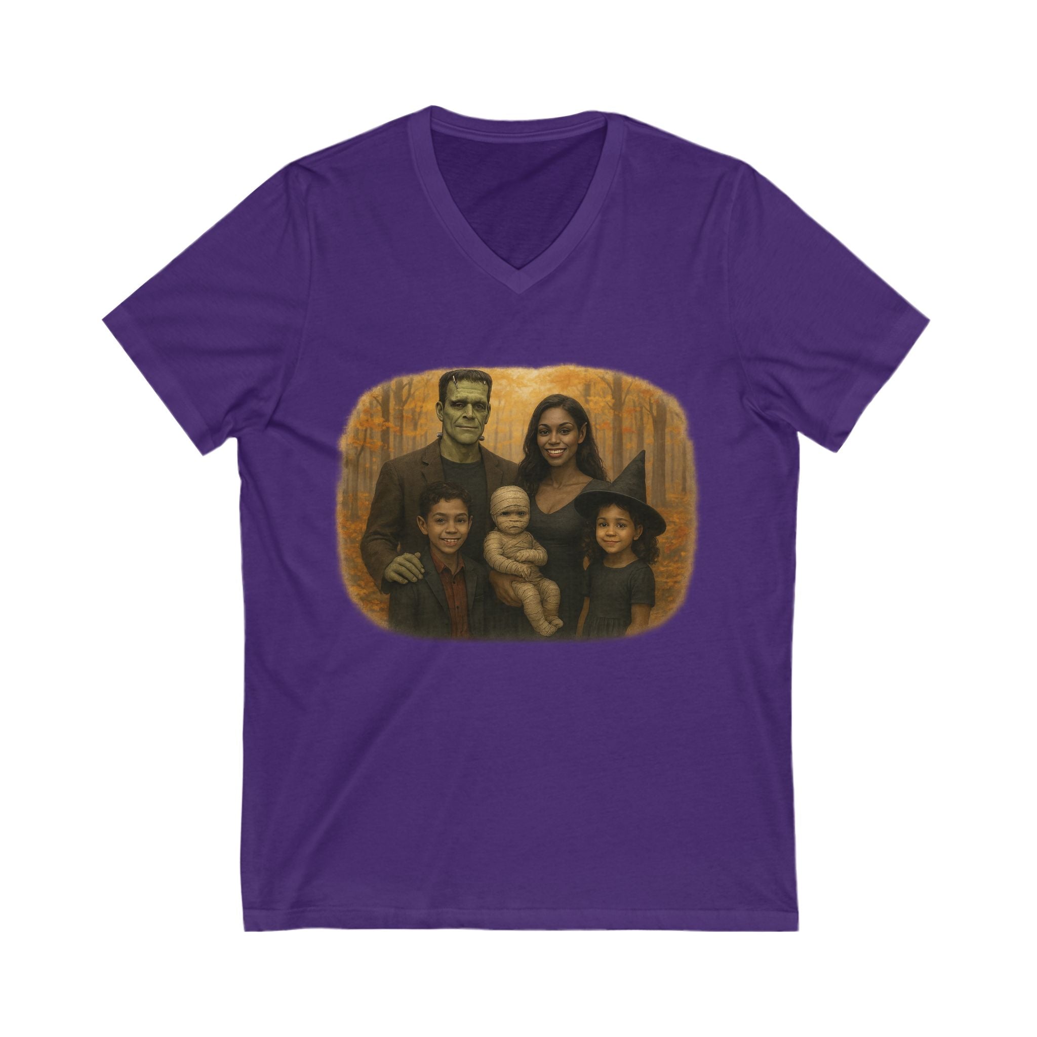 Halloween Character Family Portrait V Neck T-Shirt Spooky Vibes Photoshoot