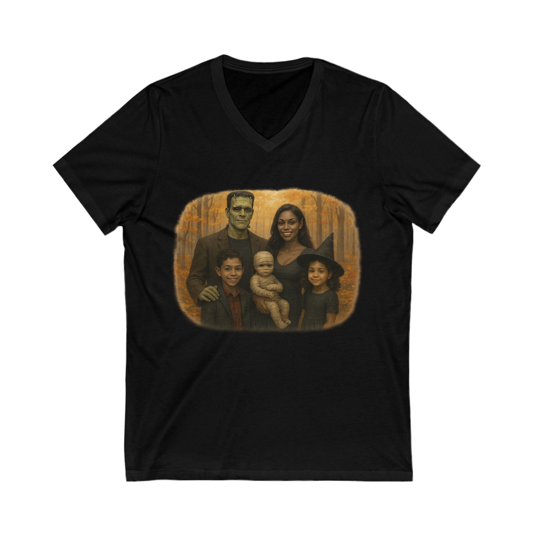 Halloween Character Family Portrait V Neck T-Shirt Spooky Vibes Photoshoot