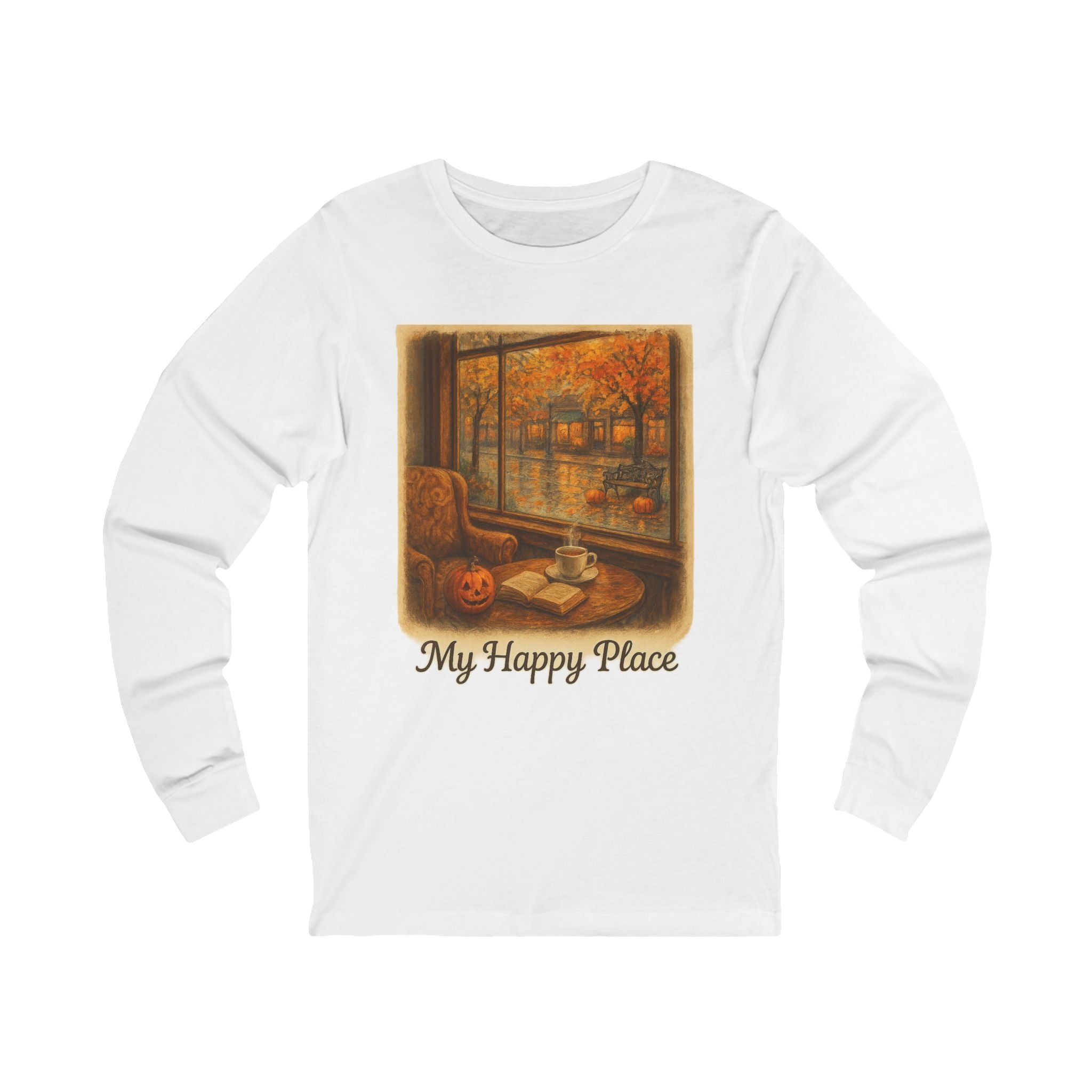 Autumn Cozy Long Sleeve Tee, Unisex Fall Shirt, My Happy Place Apparel, Seasonal Comfort Top, Book Lovers