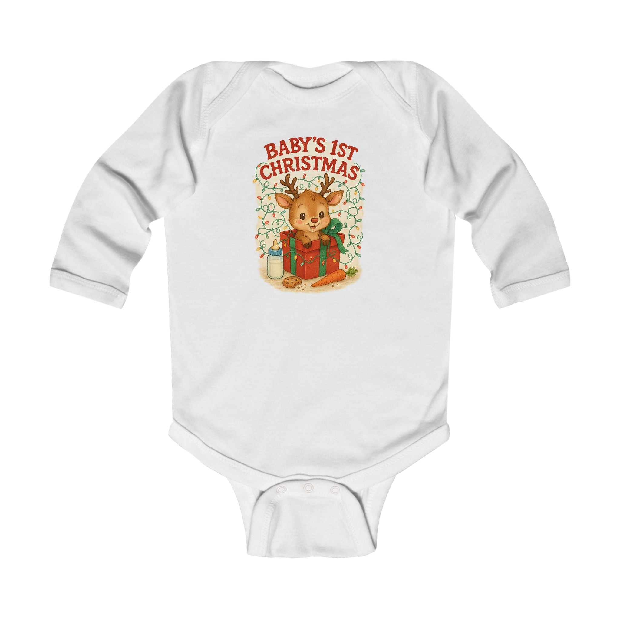 Baby's 1st Christmas Infant Bodysuit - Cute Reindeer Holiday Long Sleeve Onesie