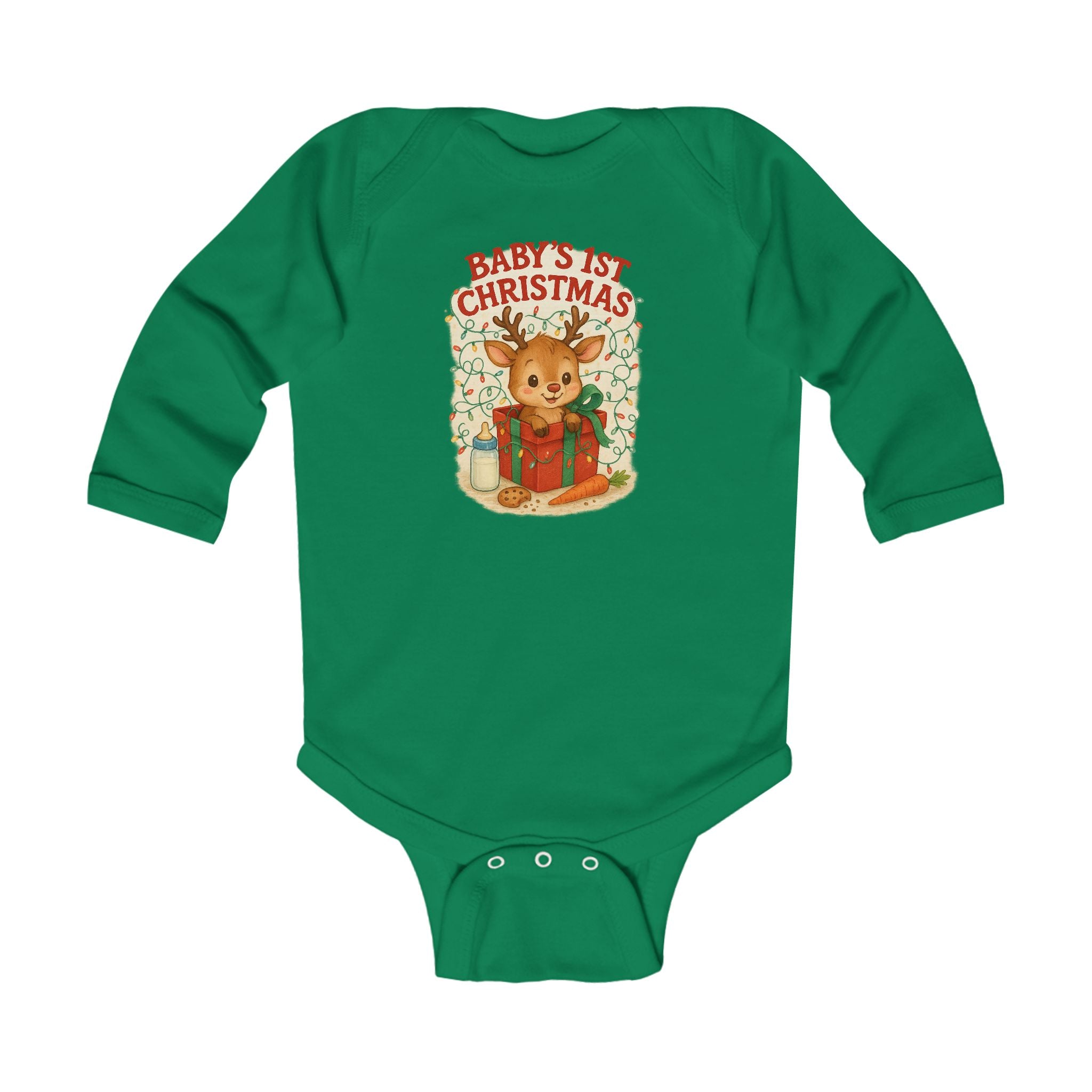 Baby's 1st Christmas Infant Bodysuit - Cute Reindeer Holiday Long Sleeve Onesie
