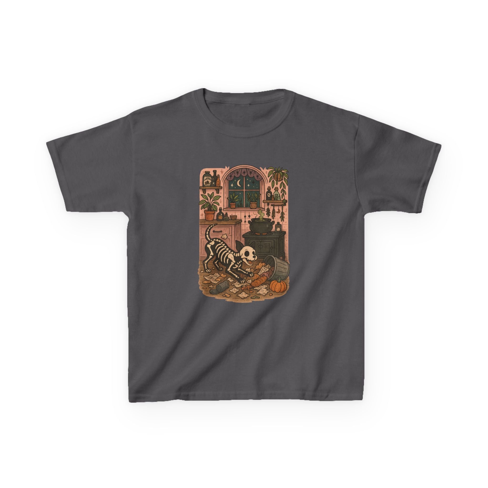 Spooky Skeleton Kids Tee, Halloween Shirt, Cool Kids Clothes, Fun Graphic Tee, Dog Lover, Fall Party Outfit