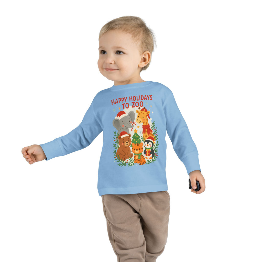 Toddler Long Sleeve Tee "Happy Holidays to Zoo" Animal Holiday Shirt