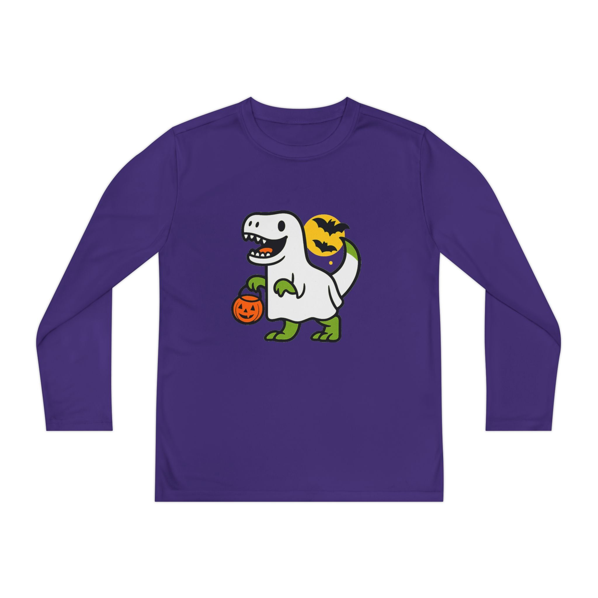 Halloween Dino Kids Long Sleeve Tee, Fun T-Rex Costume Shirt, Youth Autumn Apparel, Halloween Celebration Top, Trick-or-Treat Tee