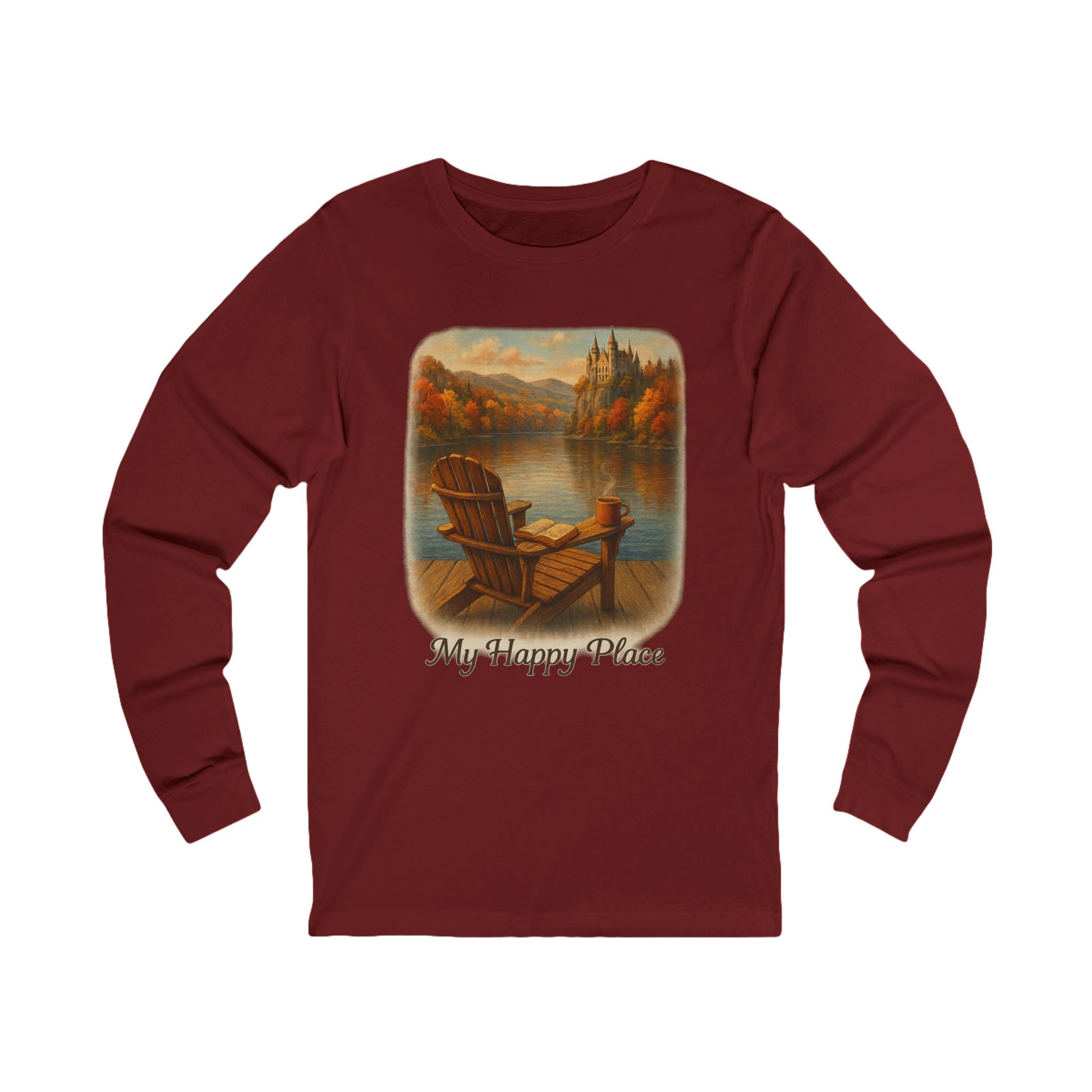 Unisex Long Sleeve Tee - My Happy Place, Cozy Tee, Fall Vibes Shirt, Relaxation Apparel, Autumn Fashion, Book Lovers
