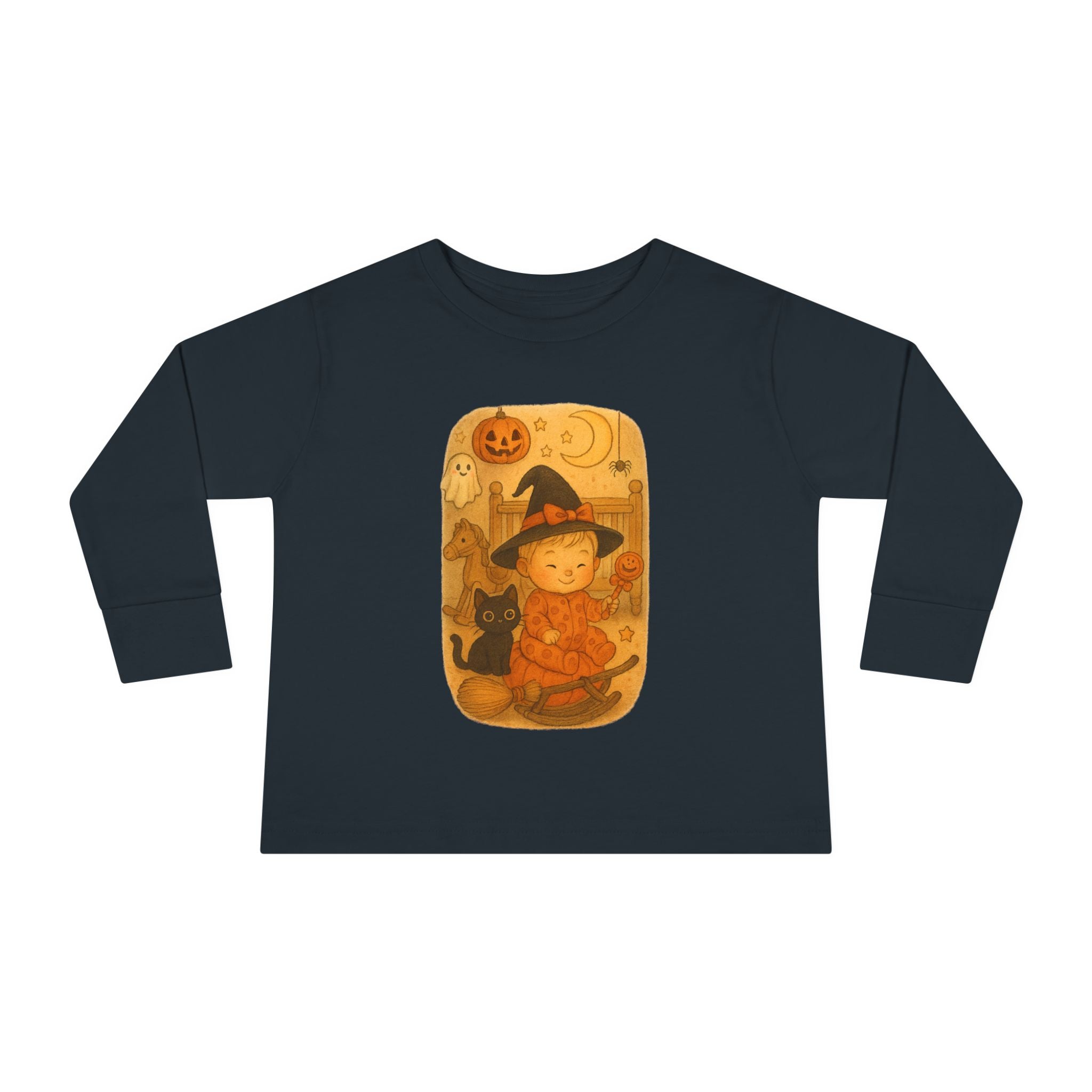 Whimsical Halloween Toddler Long Sleeve Tee, Cute Kids Halloween Shirt, Fall Fashion, Pumpkin Cat Tee
