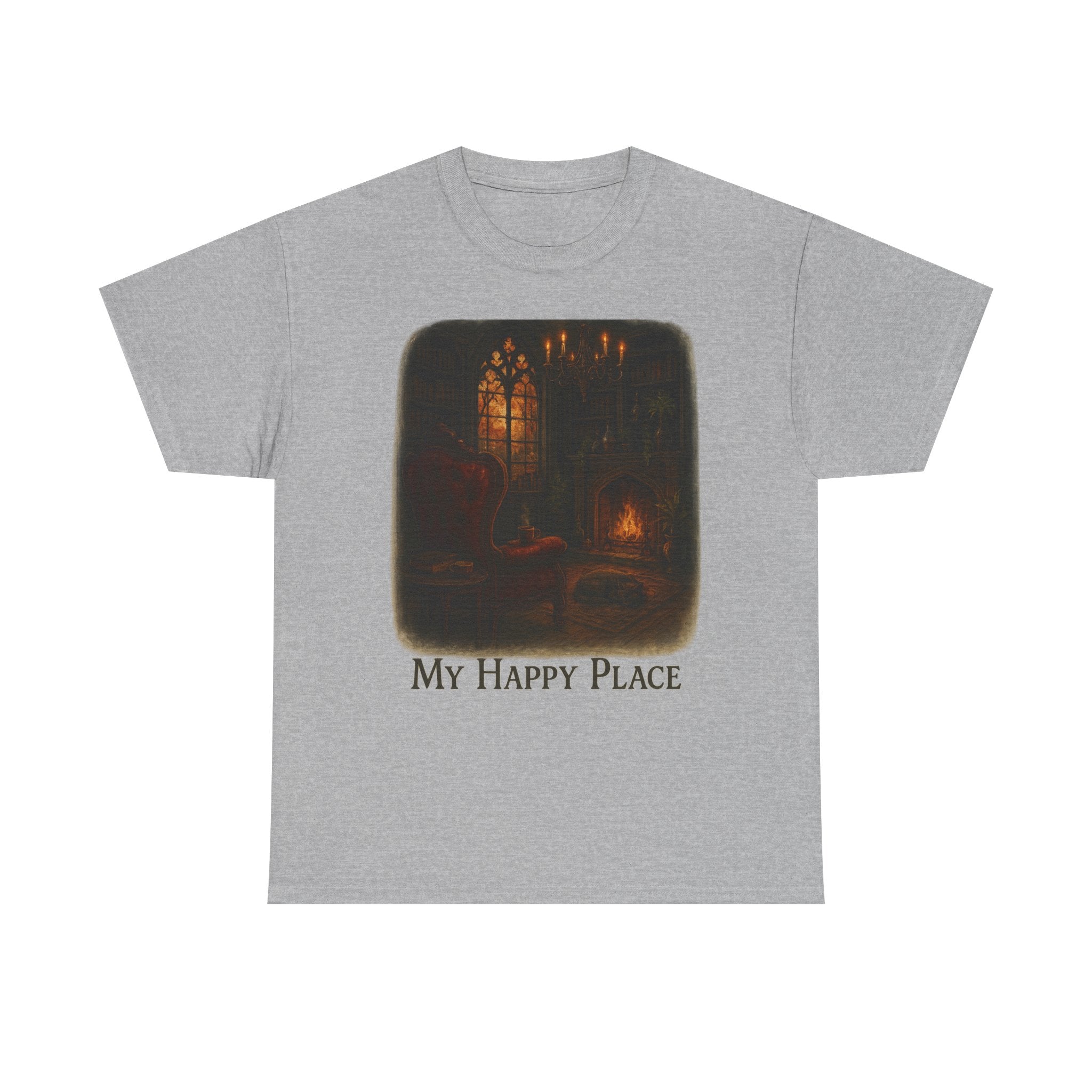 Cozy Unisex Heavy Cotton Tee - 'My Happy Place', Perfect for Relaxation, Gift for Friends, Homebody Essentials, Book Lovers